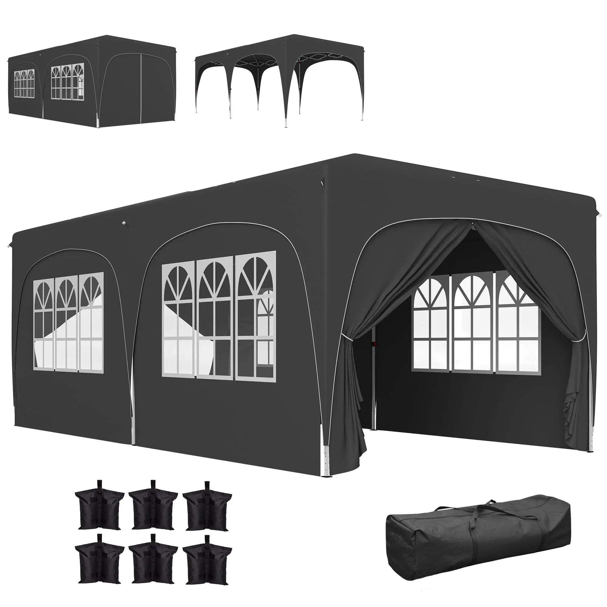 Foldable Gazebo 3x6 m with UPF50+ Side Panels Garden Pavilion with Adjustable Height and Carry Bag for Camping Parties Patio Terrace Dark Grey