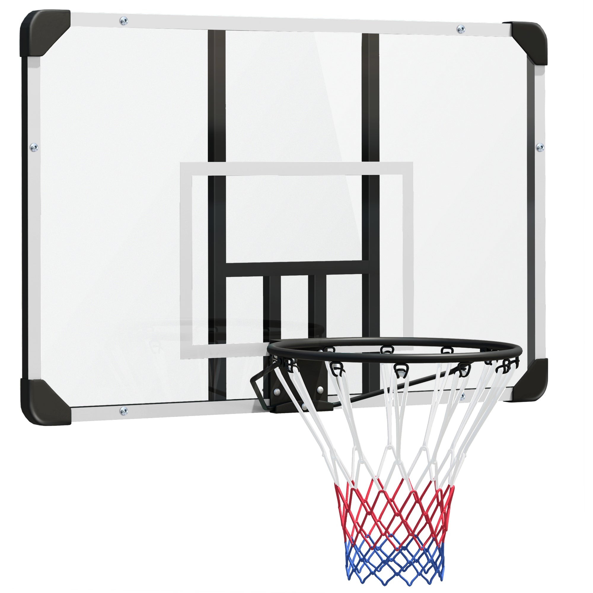 SPORTNOW Basketkorg med Bakgrund, Utomhusbasketkorg med Ø45 cm Stålring och Nät, Väggmontering, Basketboard för Barn, Tonåringar och Vuxna, Vit