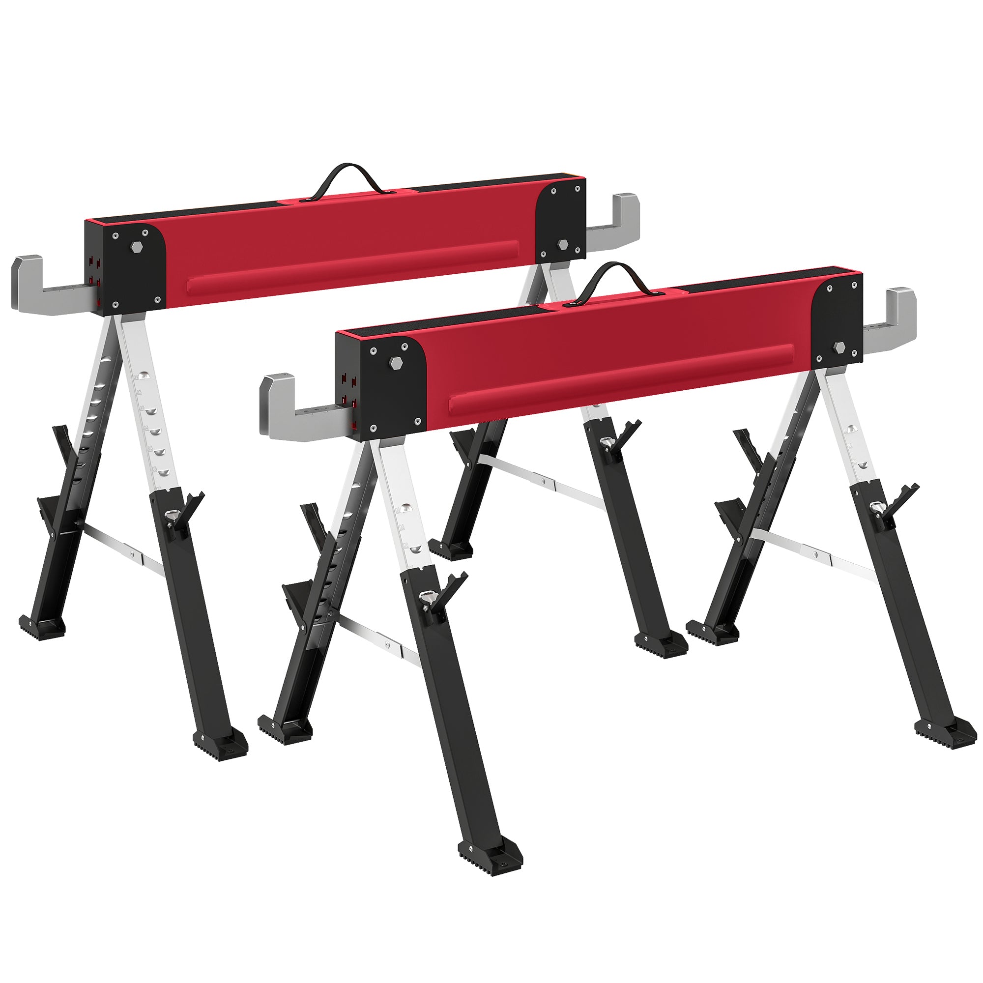 HOMCOM 2er-Set Klappböcke — Schwerlast-Metall-Arbeitsböcke, 1.160 kg (Paar), 7-fach höhenverstellbar (64–81 cm), Rot