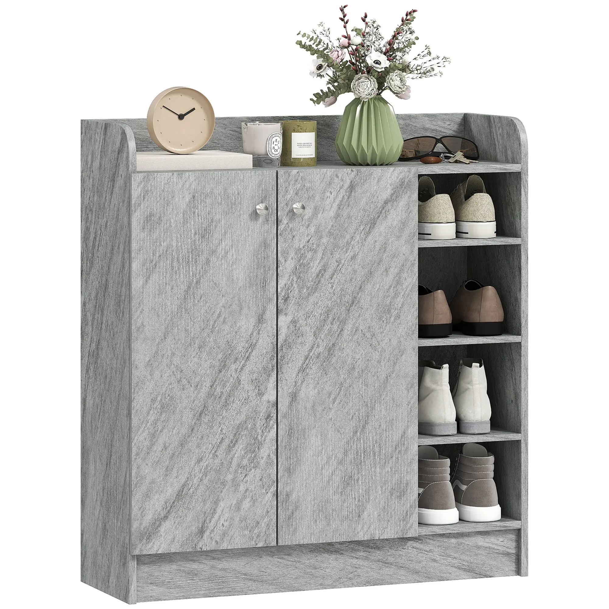 Shoe Cabinet with 4 Compartments, Shoe Storage Cabinet for 12 Pairs, Entryway Storage Cabinet with Adjustable Shelves, Hallway Organizer, Gray