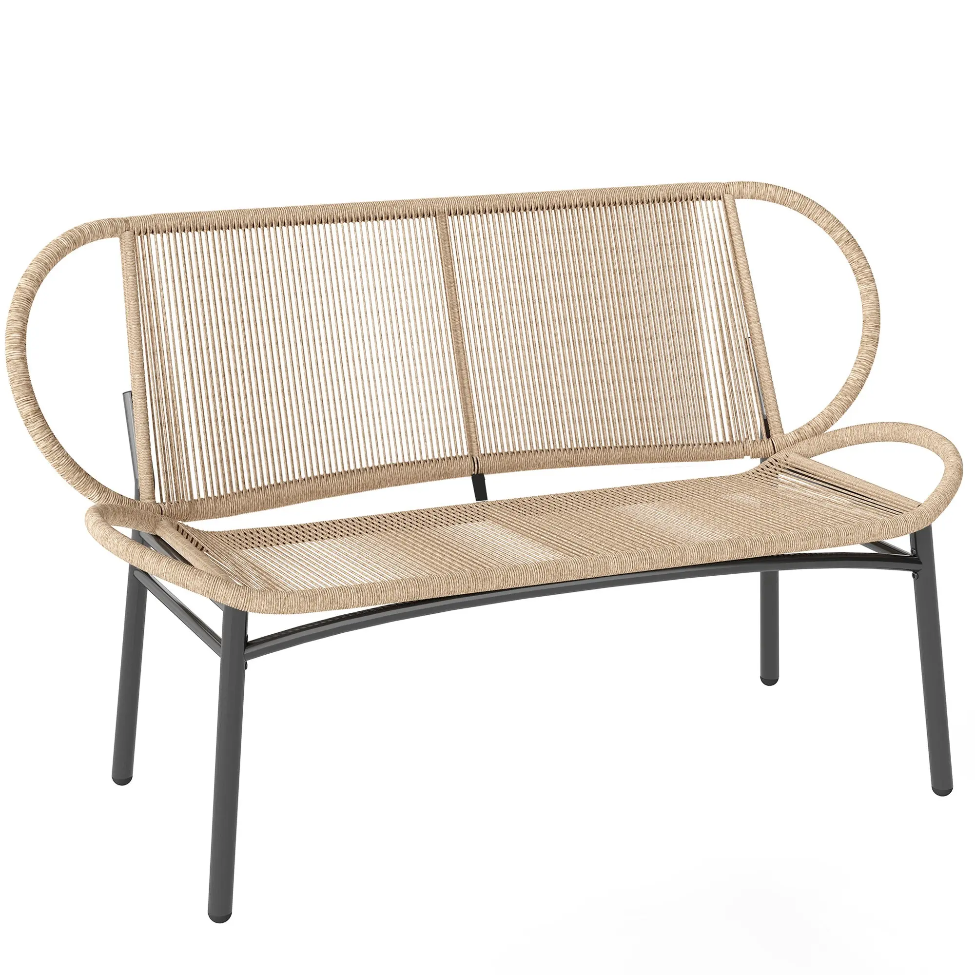 2-Seater Wicker Garden Bench, Breathable Back & Seat, Weather-Resistant Metal Frame, 705 lb Capacity, 138 x 62 x 83 cm (54.3 x 24.4 x 32.7 in) – Natural