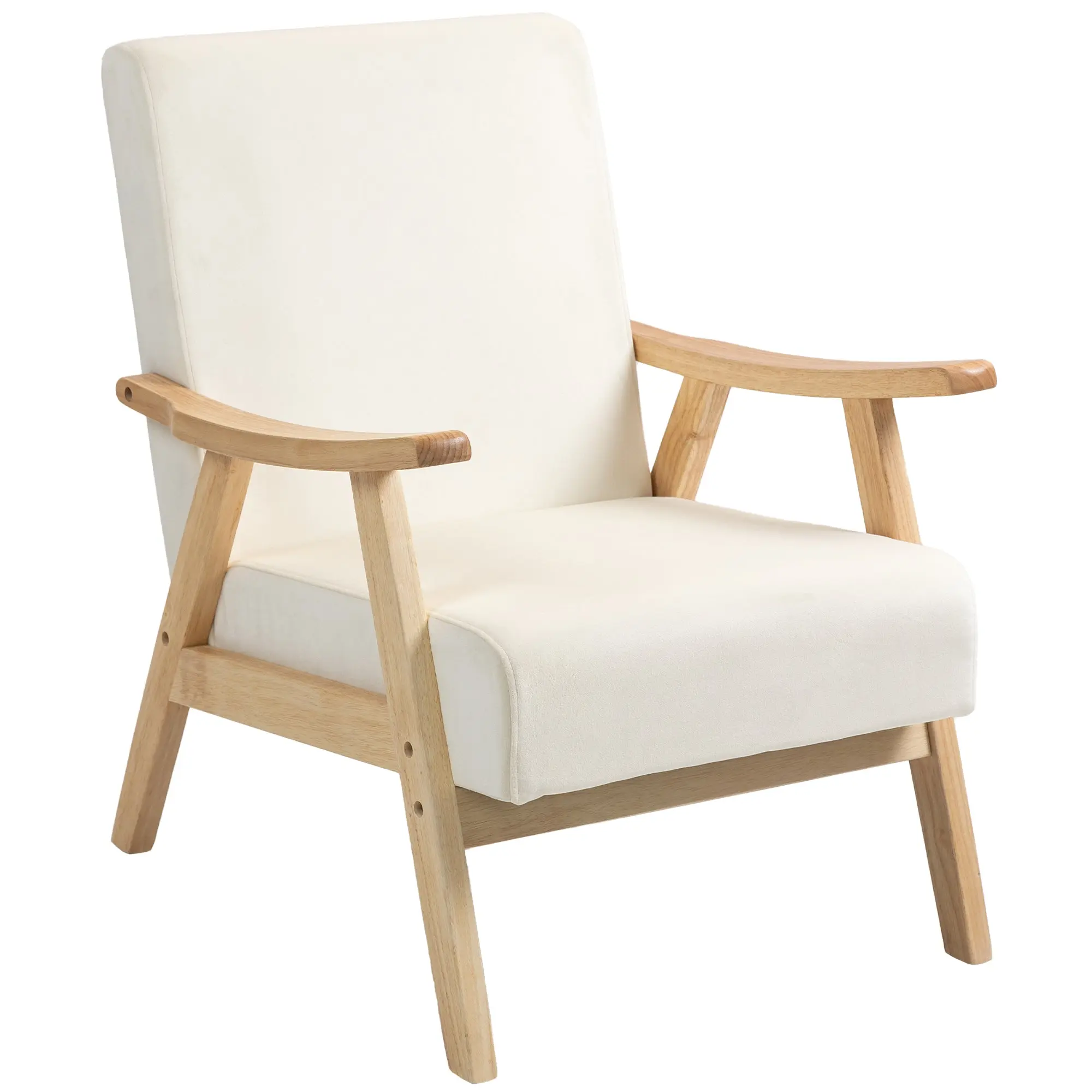 Living Room Armchair Nordic Lounge Chair with Armrest, Seat Cushion, Padded Armchair with Wooden Frame, Armrest Chair with Velvet Look, Upholstered Chair for Bedroom Off-white