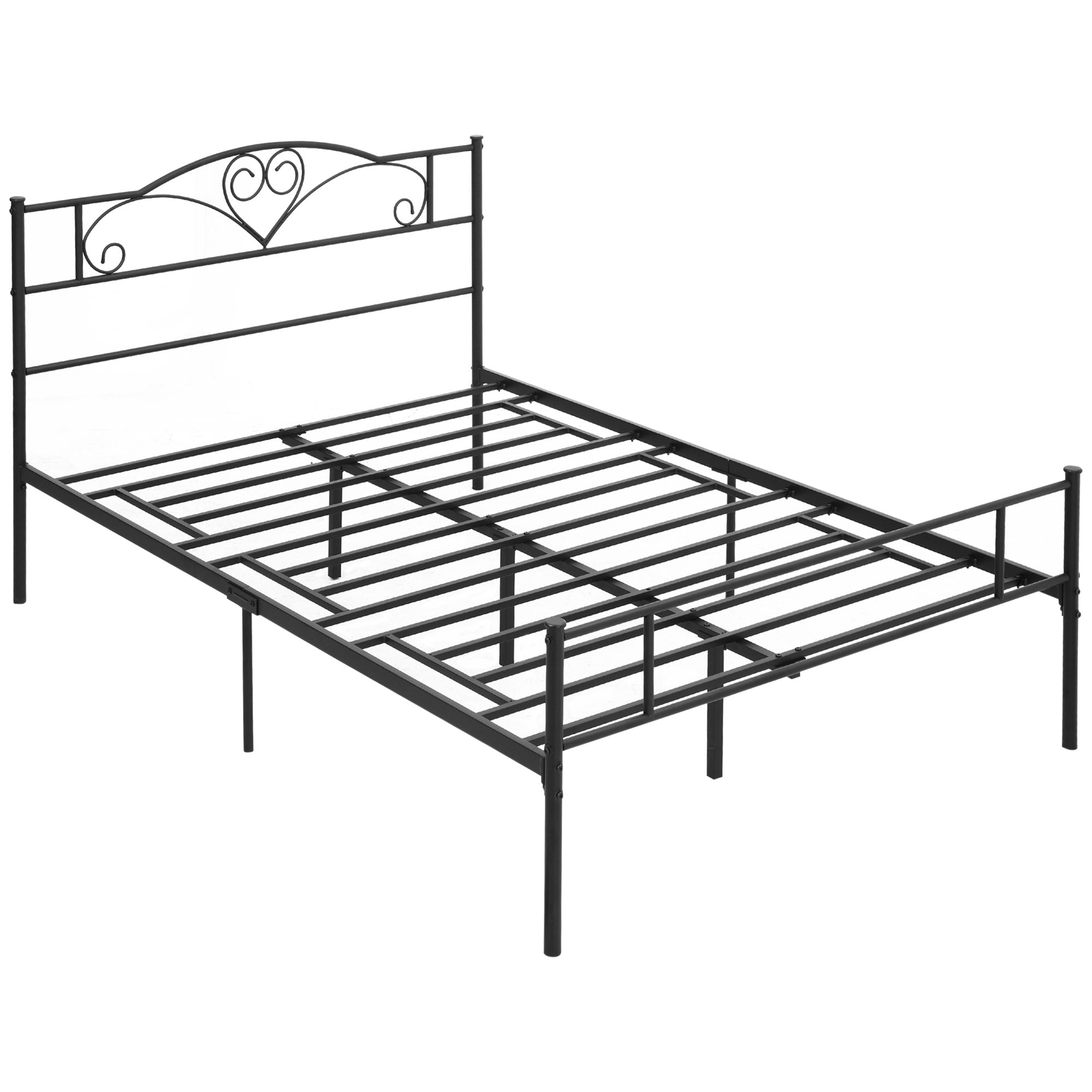 HOMCOM Stol Doppelbett-Ramm 145x211x106cm, Integréiert Latten an Kappbrett, Ënnerbett ëm Plaz, Schwaarz