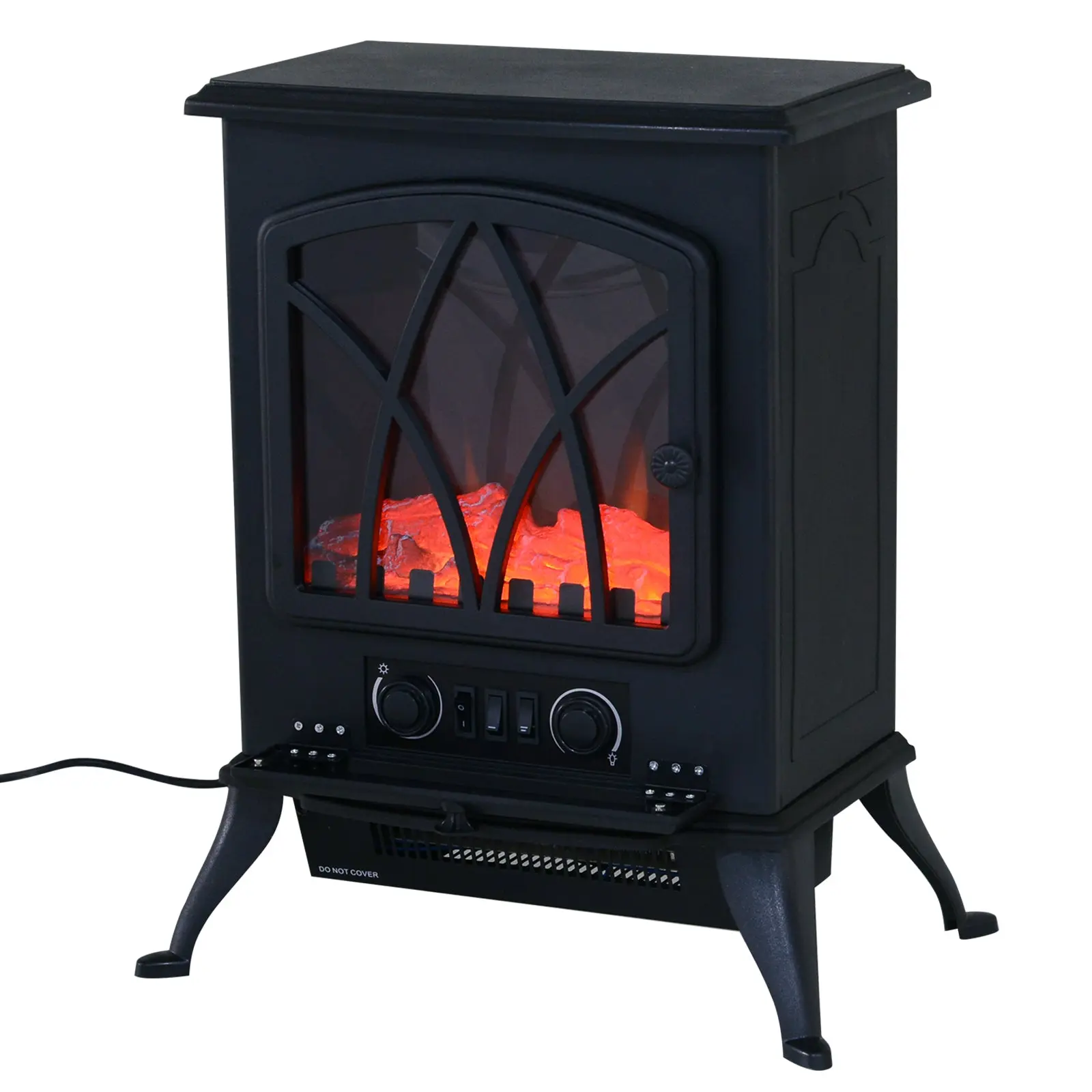 Electric Fireplace Stove Heater with Realistic Flame Effect - Black