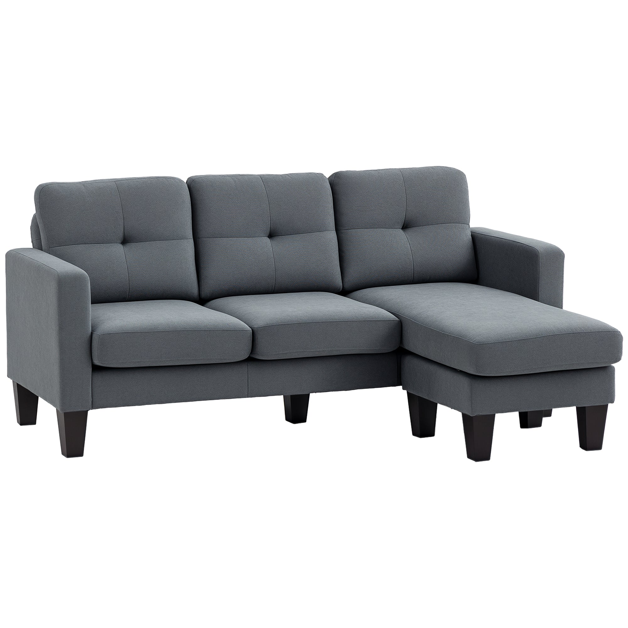 HOMCOM L-kujuline diivan koos pööratava chaise lounge'iga, vedru tuum, kõrge tihedusega vaht, linase välimusega elutuppa, magamistuppa, 186 x 130 x 84 cm Tumehall