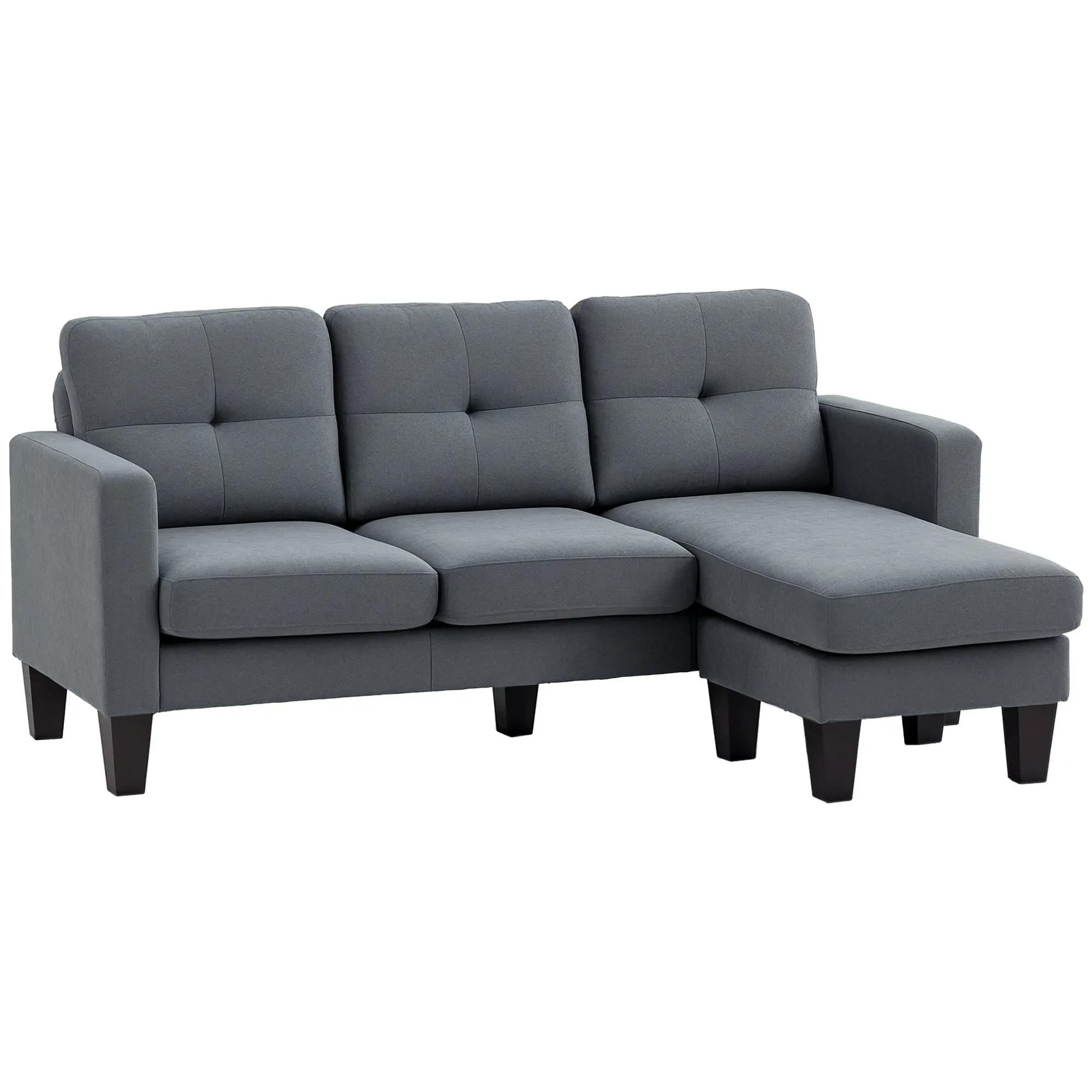 Sectional Sofa with Reversible Chaise Lounge L Shape Couch with Spring Core, High-Density Foam, Linen-Look for Living Room, Bedroom, 186 x 130 x 84 cm Dark Gray