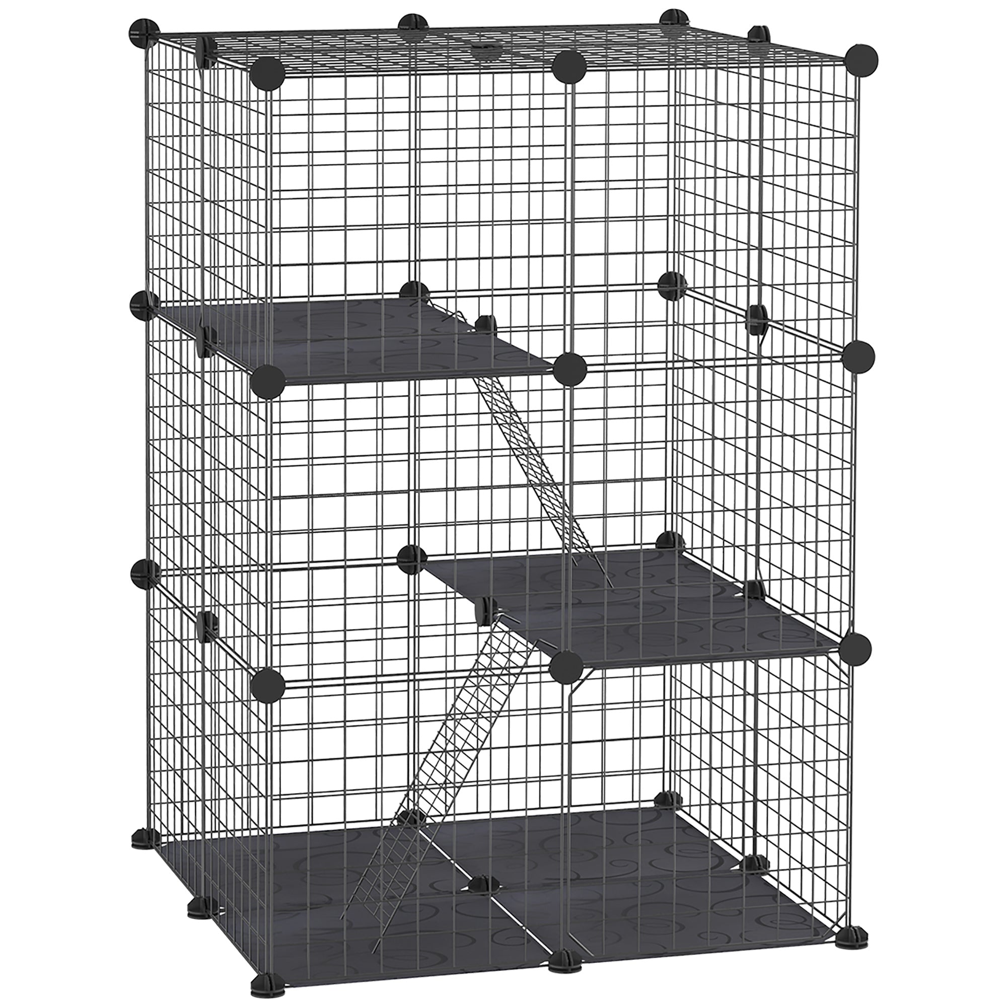 PawHut Kleintierkäfeg 38-Paneelen Tierplaypen Ëmformbar Metalzaun fir Gineapigen, Kanéngchen, Chinchillas 70x70x105 cm Schwaarz