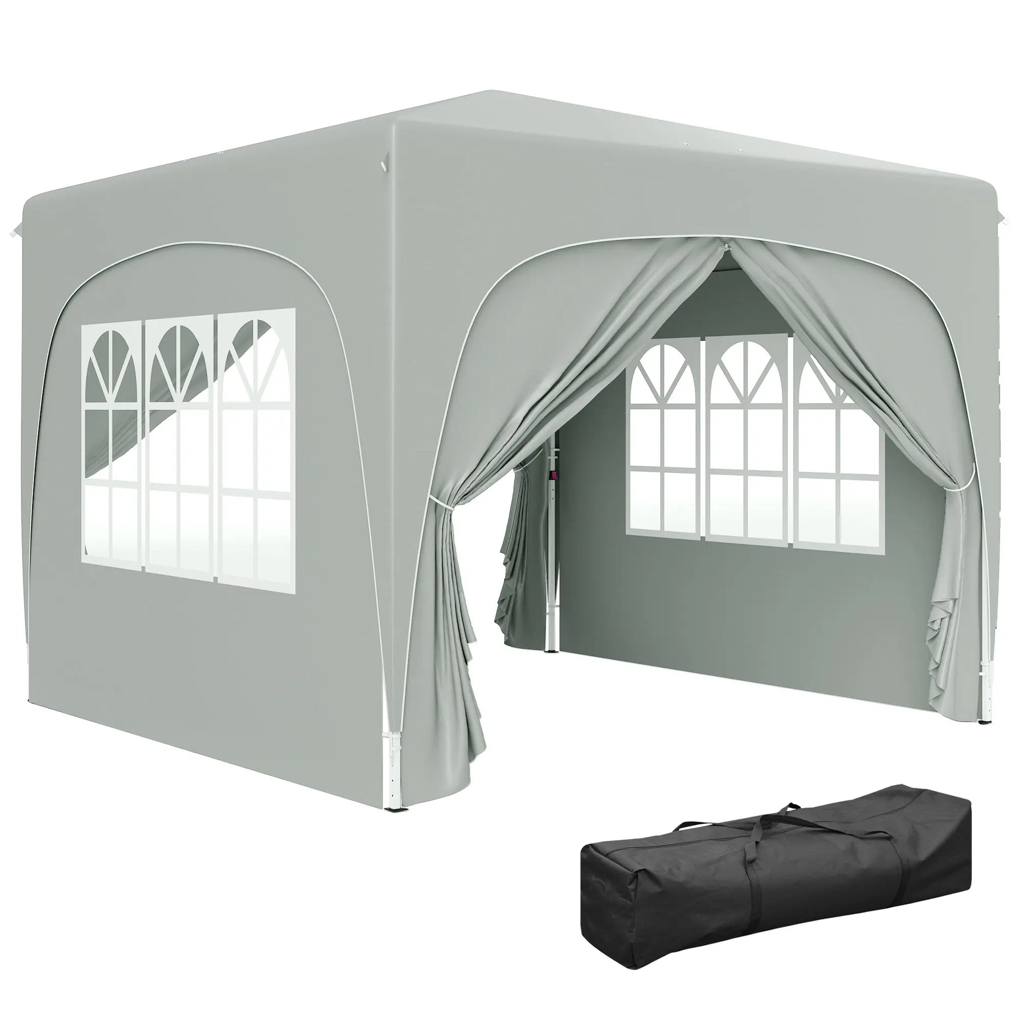 Pavilion 3x3m, Water-Resistant Stable Winter-Proof Pop-Up Folding Pavilion, UV Protection 50+, Foldable Party Tent Garden Gazebo with 4 Side Panels Carry Bag Garden Pavilion for Camping Garden, Light Gray