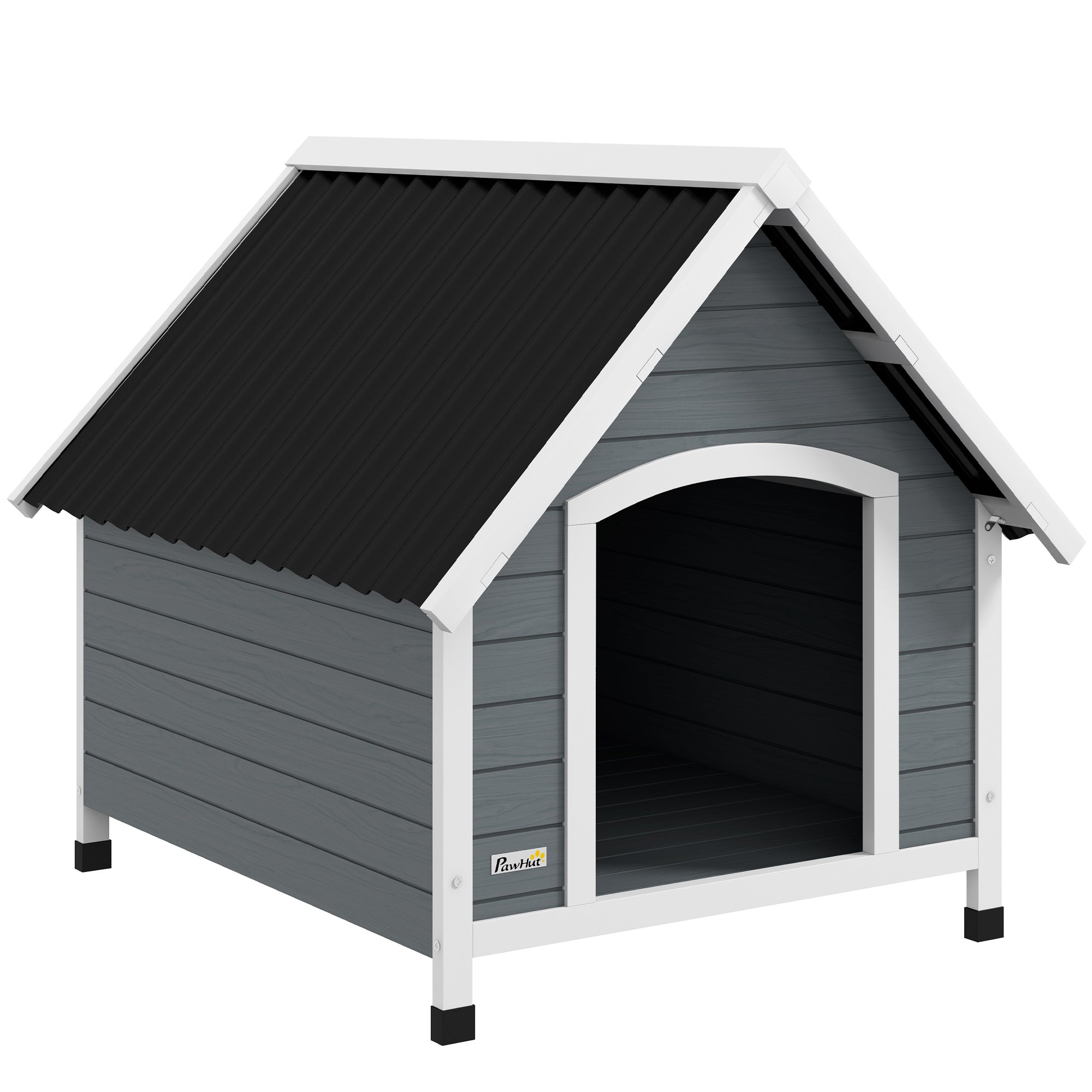 PawHut Udendørs Træhundehus, Hundehus med Aftageligt Gulv, Justerbare Plastikben, Udendørs Hundehus til Mellemstore Hunde, 84 x 99 x 87 cm, Grå