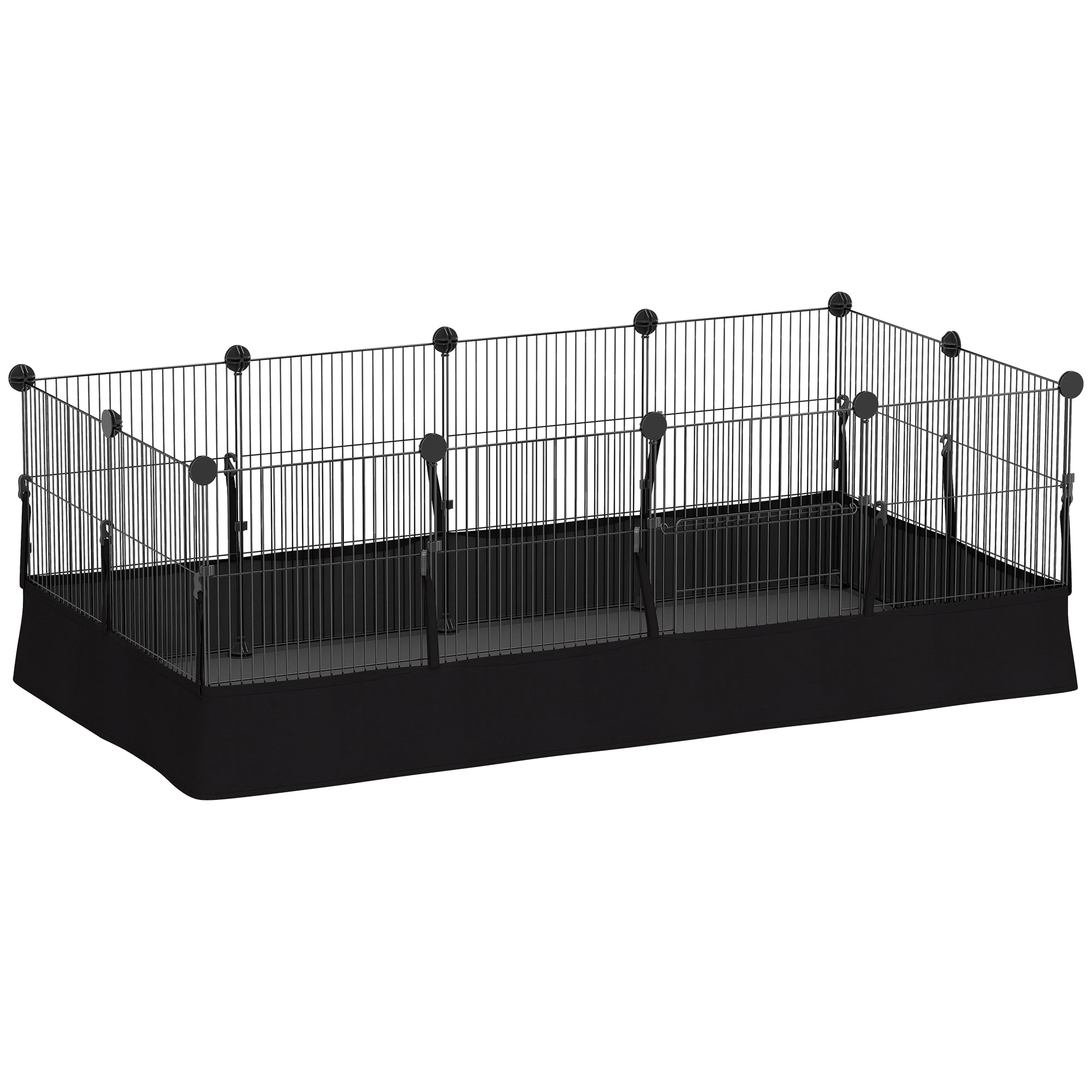 PawHut 12-teiliger Metall-Kleintierauslauf, individuell formbar, wasserdichte Bodenmatte, Auslauf für Meerschweinchen & Igel, 120 × 60 × 40 cm, Schwarz