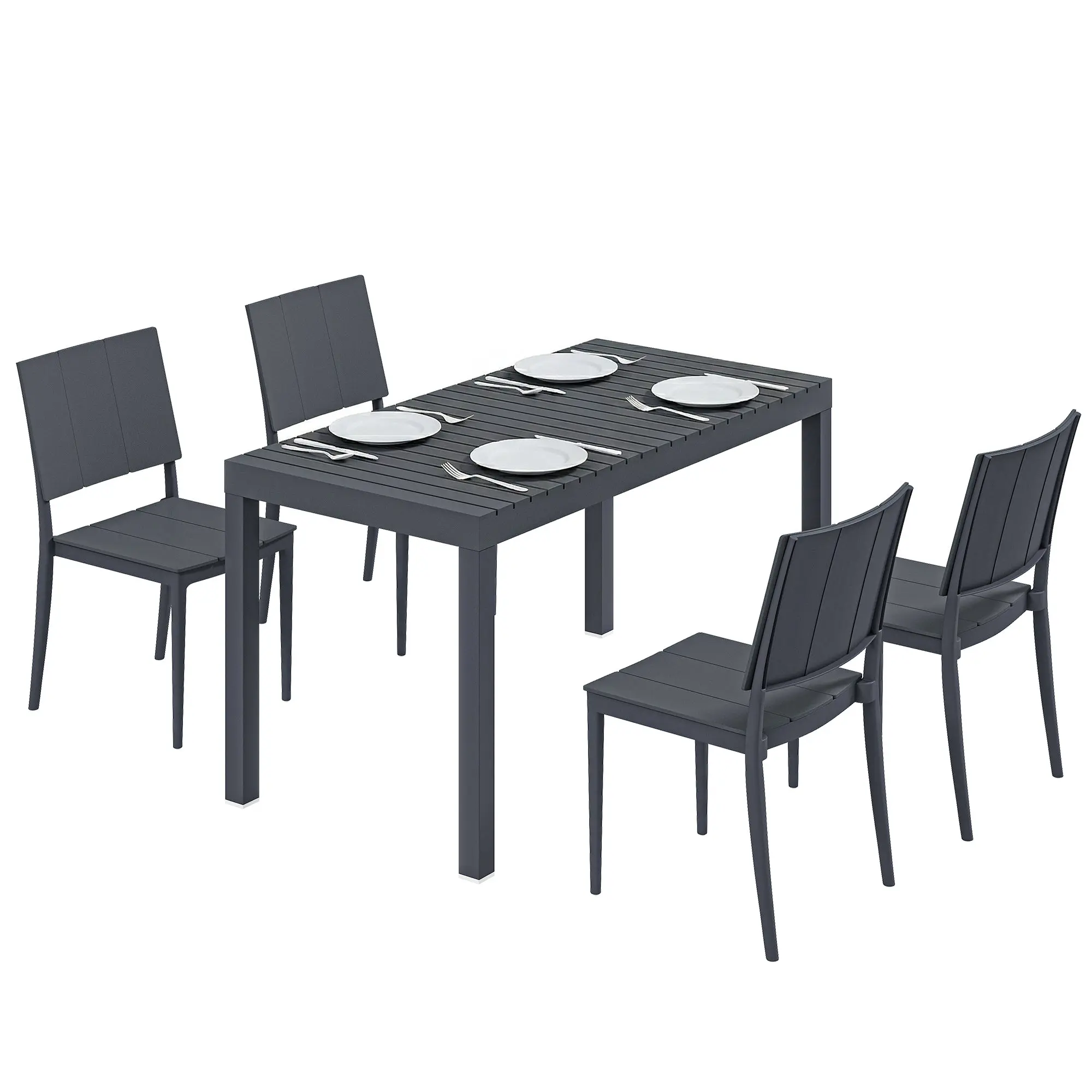 4-Person Garden Furniture Set with Stackable Chairs - PP Slatted Table & Chairs for Balcony and Patio, Anthracite Gray
