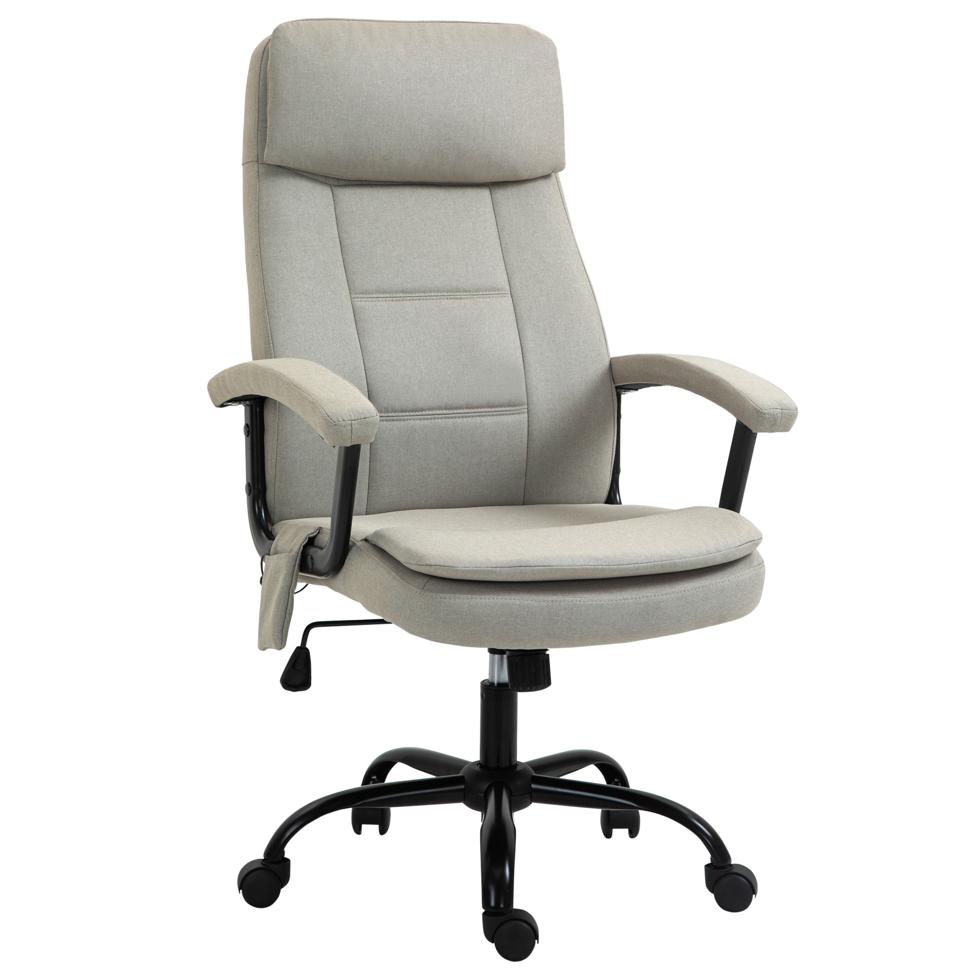 Office Chair Massage Height Adjustable Executive Chair Gaming Chair with Massage Function, Ergonomic Swivel Chair Lumbar Massage Linen Feel Beige 63 x 70 x 112-121 cm