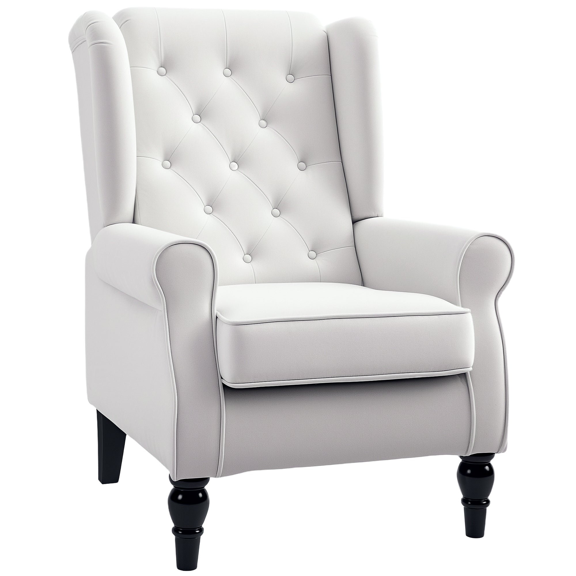 Wingback Armchair Tufted High Back Upholstered Accent Chair with Wooden Legs for Living Room Bedroom Cream White Supports up to 160kg