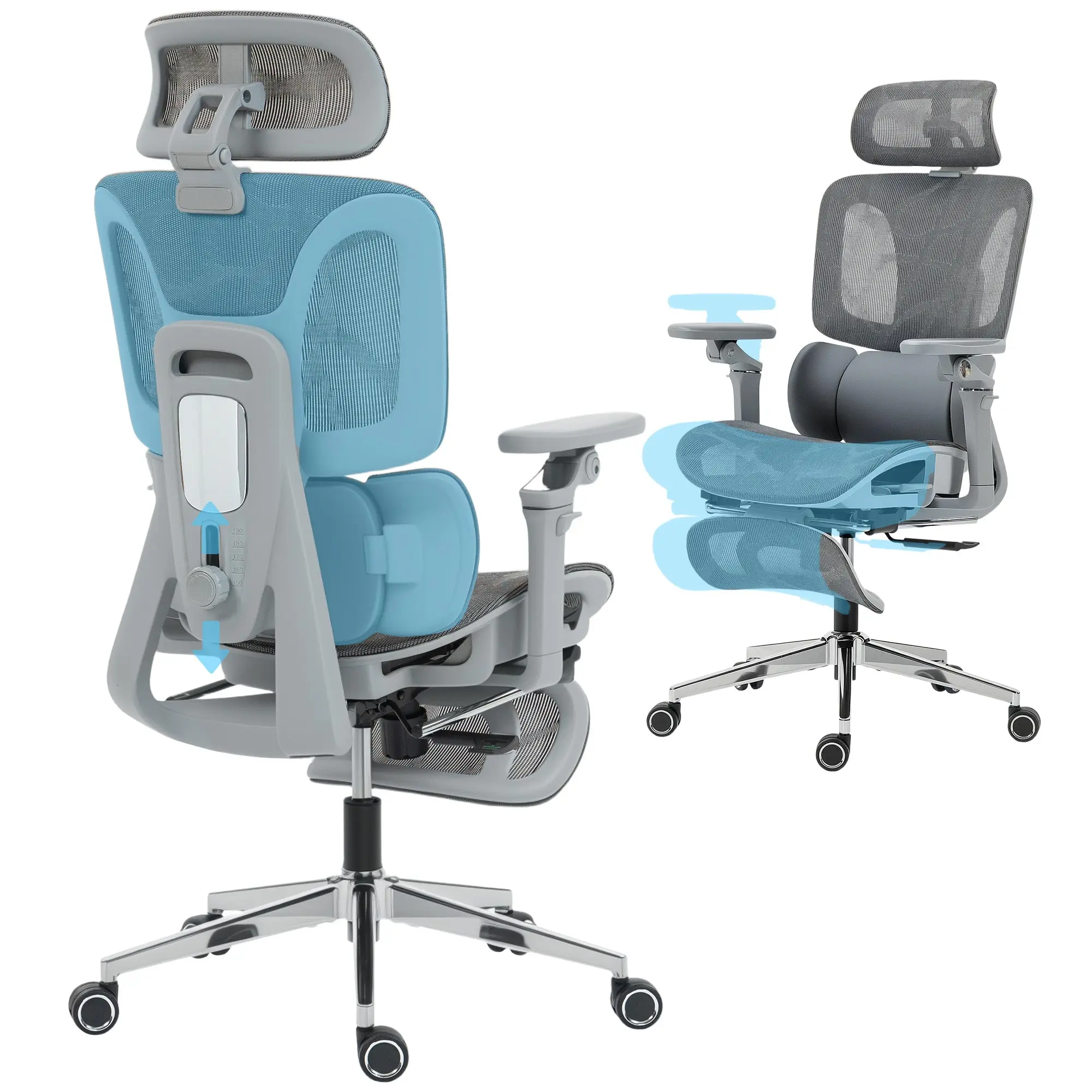 Ergonomic Office Chair – 6D Armrests, Adjustable Headrest & Seat Depth, Breathable Mesh, Reclining, Height Adjustable, Lumbar Support & Footrest (Gray)