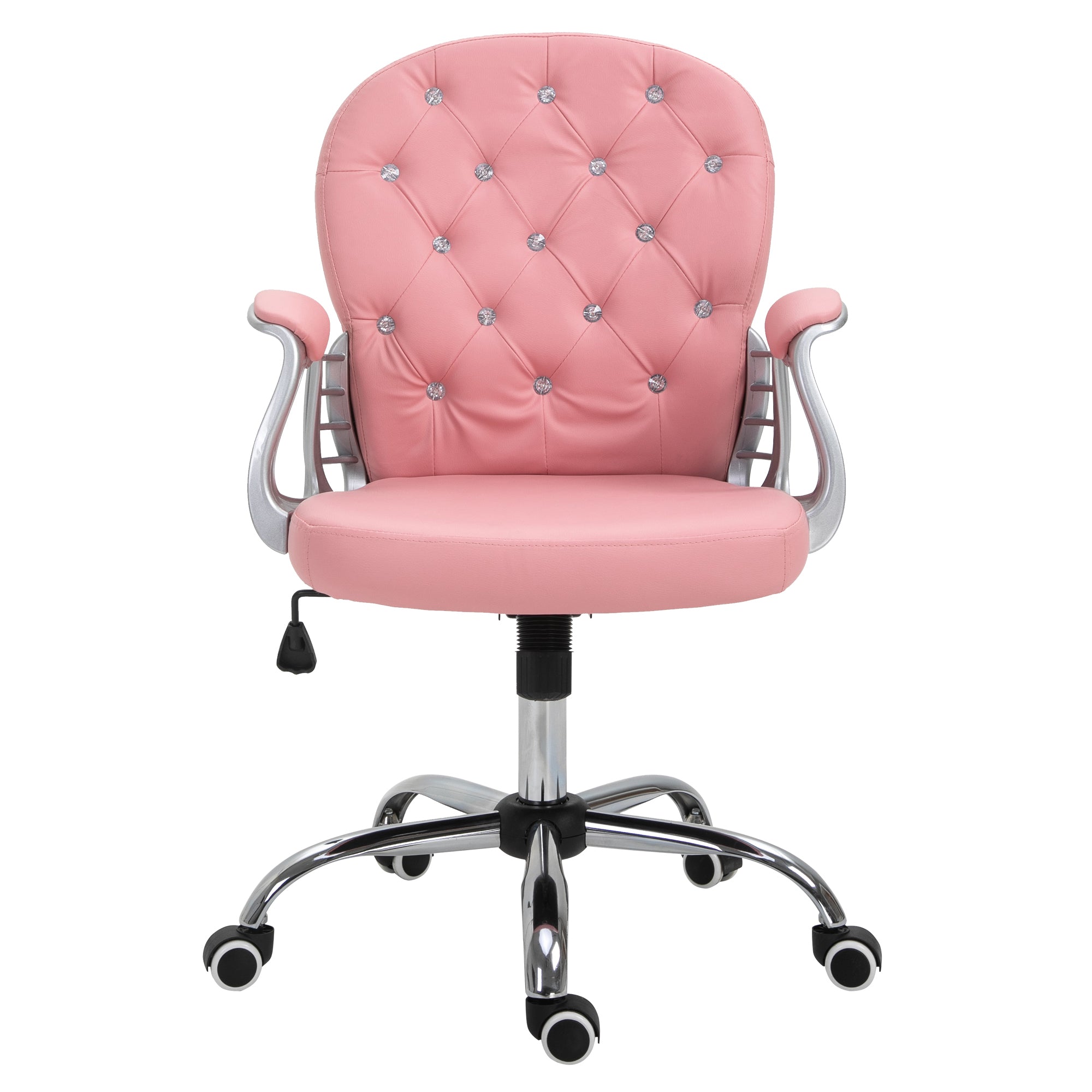 Vinsetto Büro Stull, Ergonomesch Schreifstull mat Armlehnen, gepolstertem Réck, Héichtverstellbare Computerstull mat Faux Lieder, Swivel Stull fir d'Hausbüro, Pink