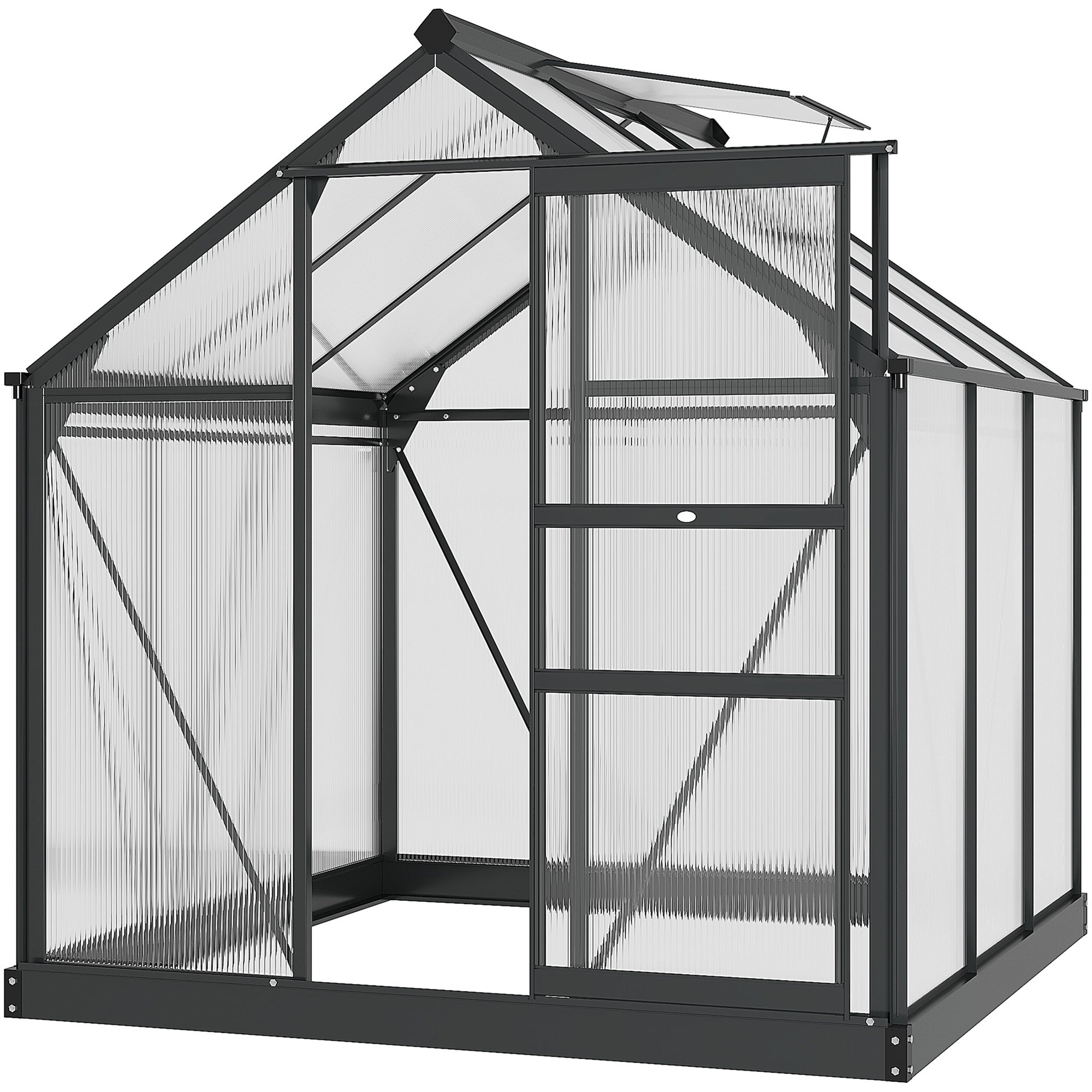 Polycarbonate Garden Greenhouse 3.65m? Aluminum Greenhouse for Garden 190 x 192 x 201 cm UV-Resistant, with Reinforced Foundation, Gutter, Skylight, and Sliding Door, Gray