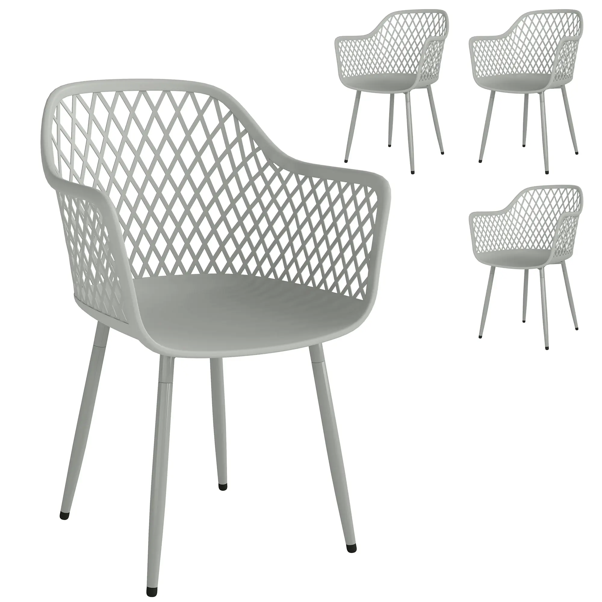 Set of 4 Outdoor Patio Chairs — Diamond Back, UV-Resistant PP Seats, Metal Legs, Gray