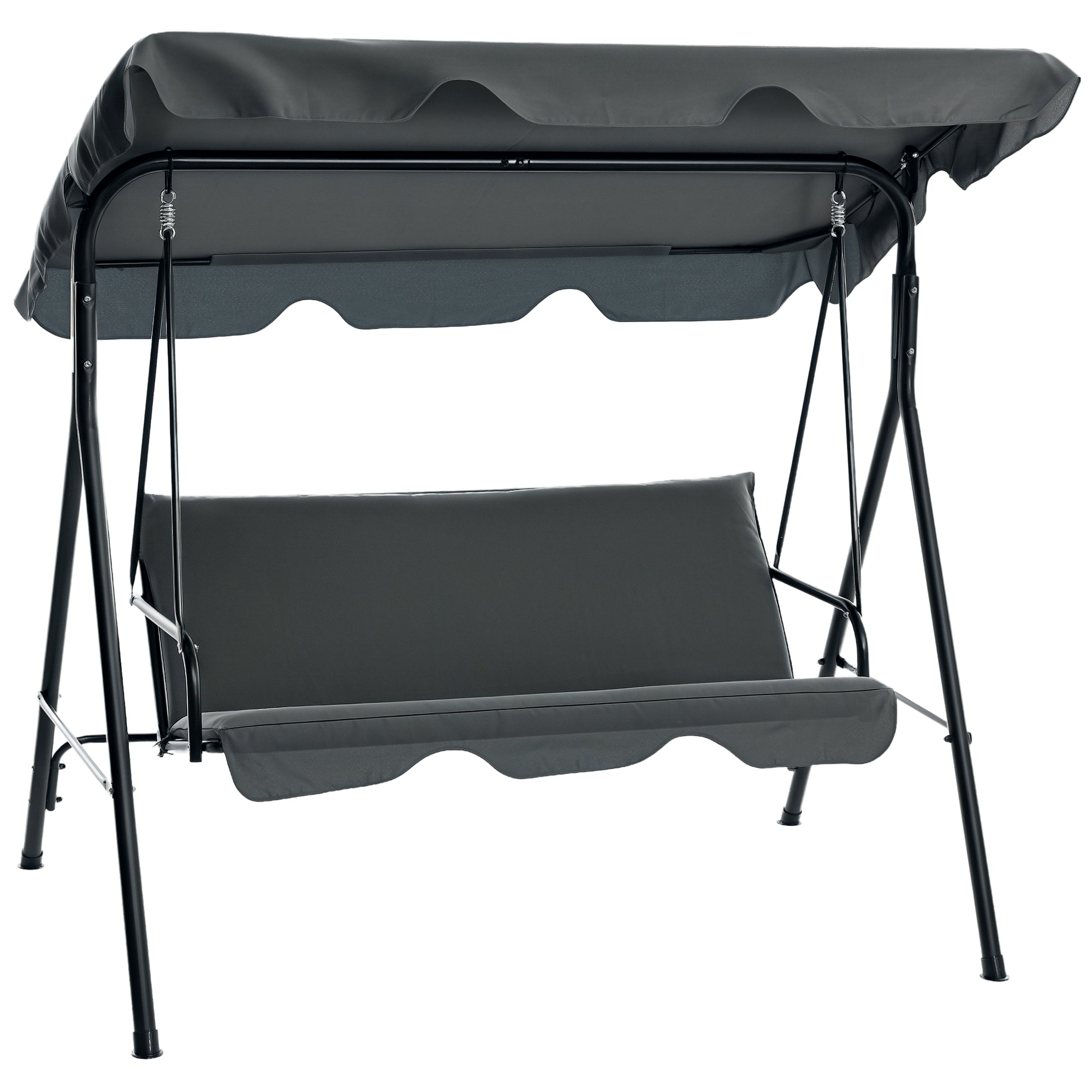 Outsunny Hollywoodschaukel mit Sitzpolster, 3-Sitzer Gartenschaukel mit verstellbarem Sonnendach, Schaukelbank belast bis 240 kg, für Garten, Terrasse, 172 x 110 x 153 cm, Grau
