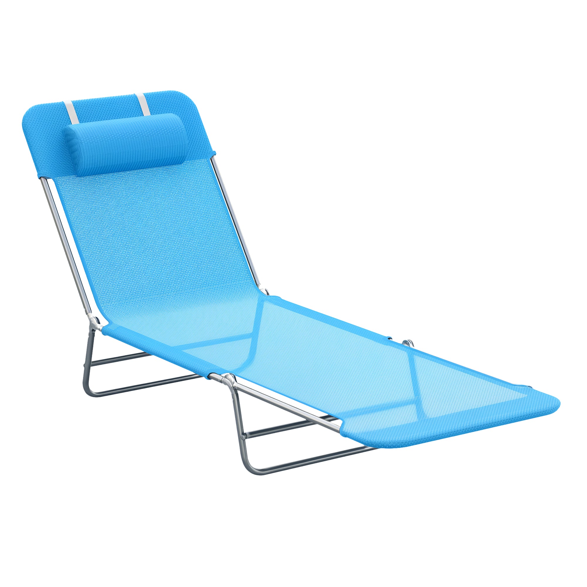 Folding Sun Lounger with Reclining Backrest and Cushion, Garden, Beach and Camping Lounger, Blue