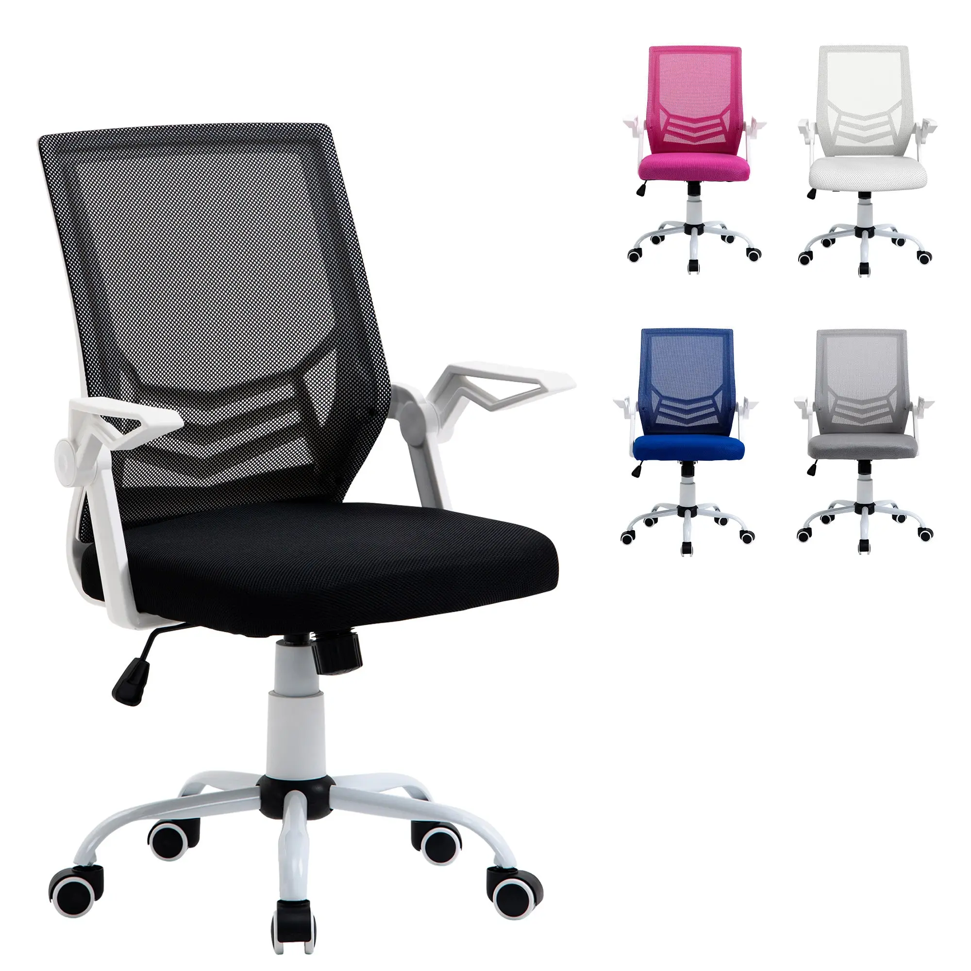 Ergonomic Office Chair Mesh Chair with Adjustable Height Foldable Armrests Breathable Lumbar Support for Teenagers Adults 62.5x55x94-104 cm Black