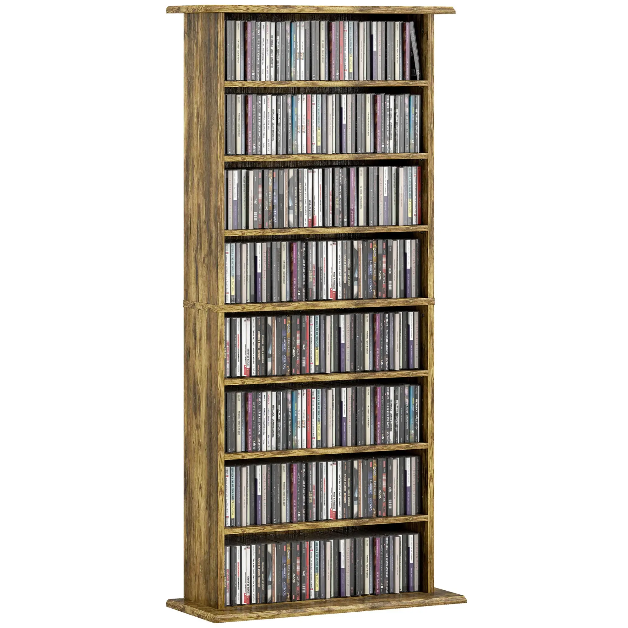 CD & DVD Storage Cabinet — Holds up to 360 CDs / 185 DVDs & Blu-rays, 8 Compartments, 6 Adjustable Shelves, Rustic Brown, 58 x 24 x 126.3 cm (22.8 x 9.4 x 49.8 in)