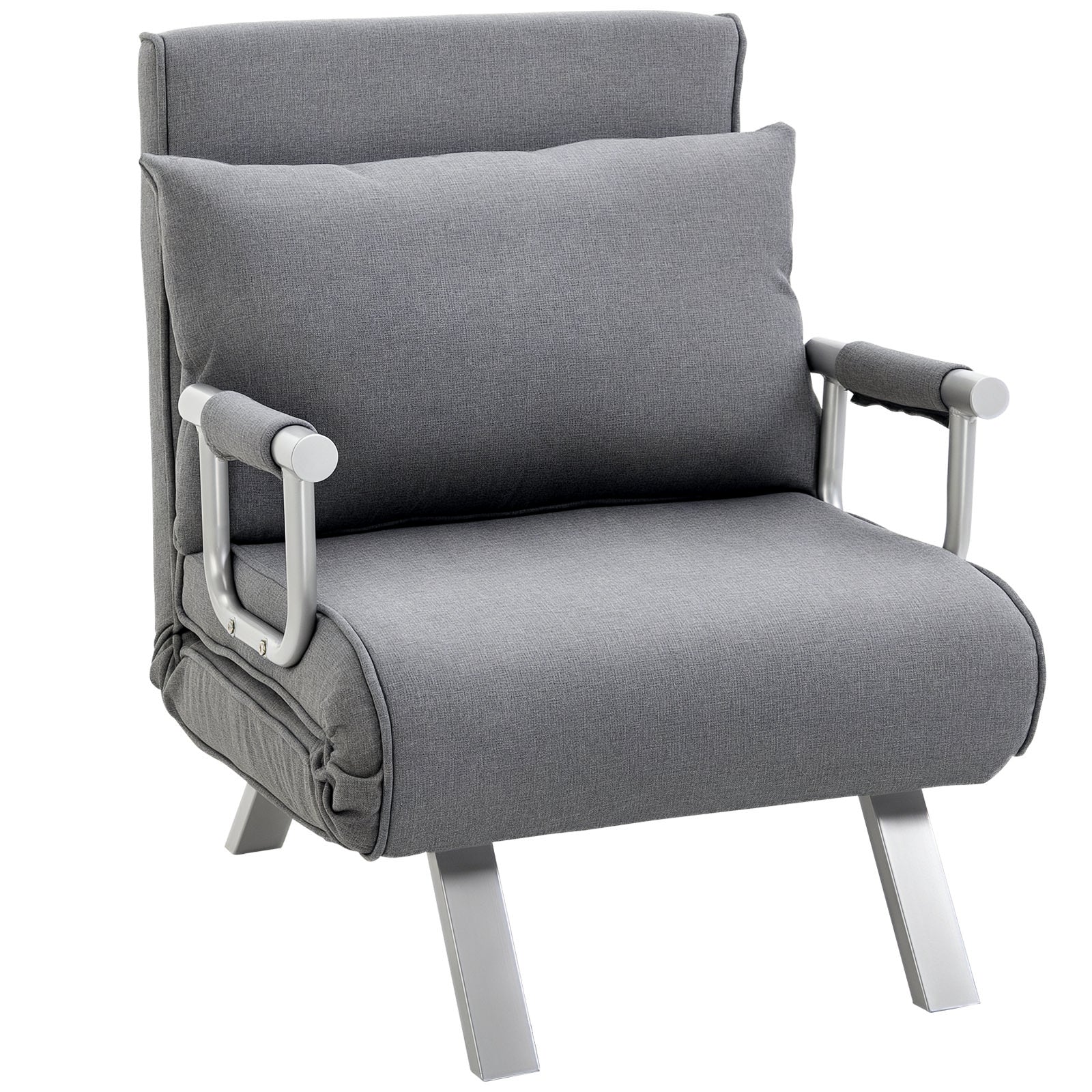 HOMCOM Schlafsofa mit Armlehne 3-in-1 Schlafsessel Gästebett Klappmatratze Klappbett Chaiselongue Multifunktional Leinenähnliches Polyester Grau 65 x 69 x 80 cm