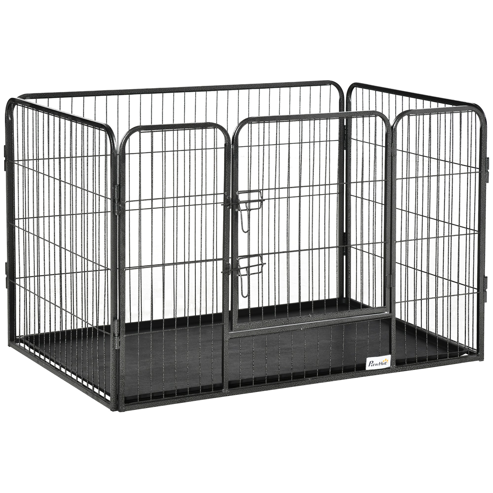 PawHut Rechthoekige Dierenplaypen 4-Panelen Staal 109x74x71 cm met Dubbele Vergrendelde Deur en Verwijderbare Bak voor Binnen en Buiten