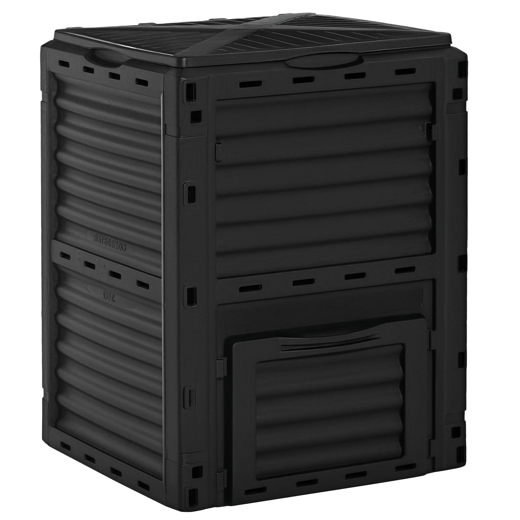 Outsunny kompostér s kapacitou 300L na výrobu organického hnojiva so 48 ventilmi, 60.5x60.5x81.5 cm, čierny