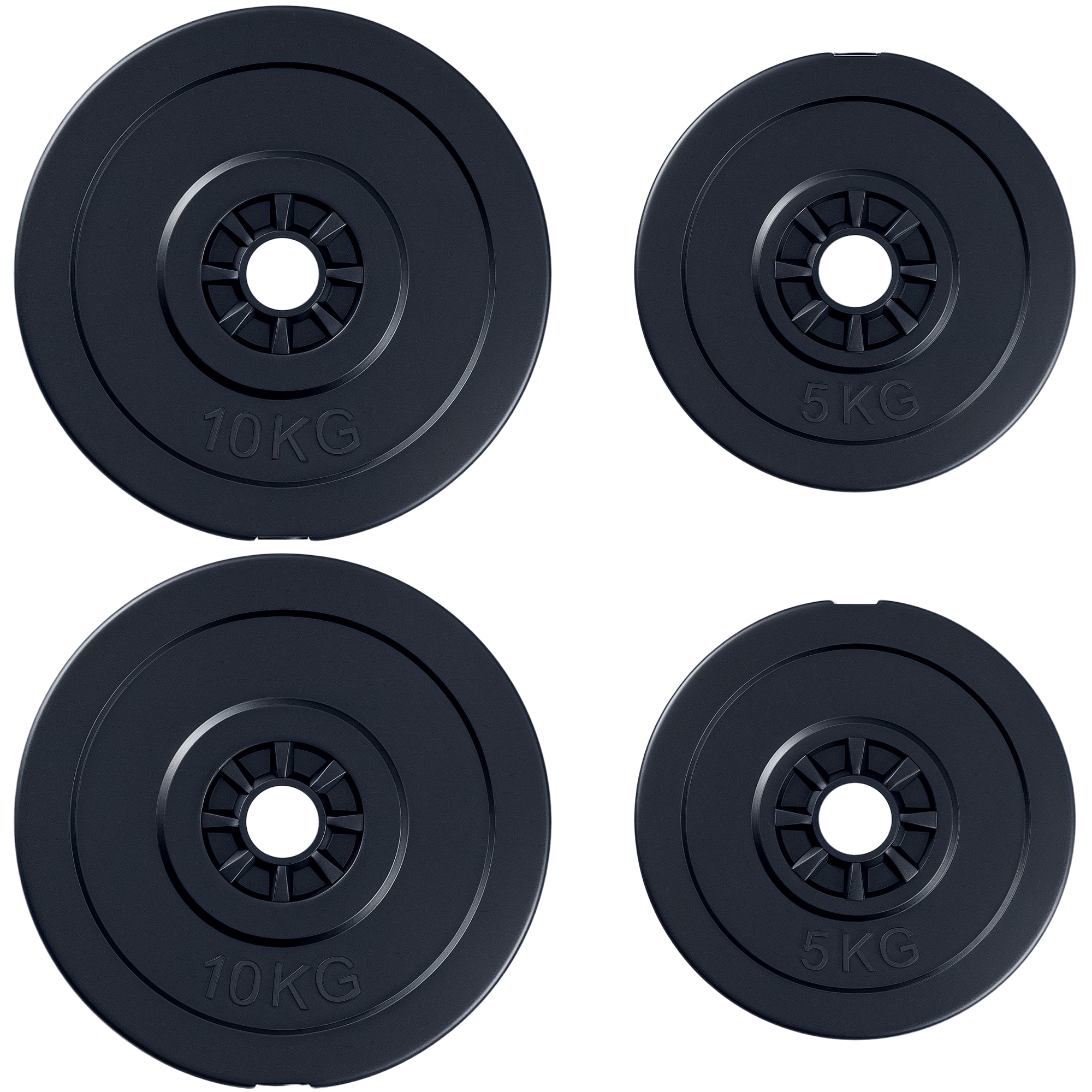 HOMCOM 4 svorio diskų rinkinys: 2x5 kg ir 2x10 kg su 25mm skylėmis, skirtas štangoms arba hanteliams