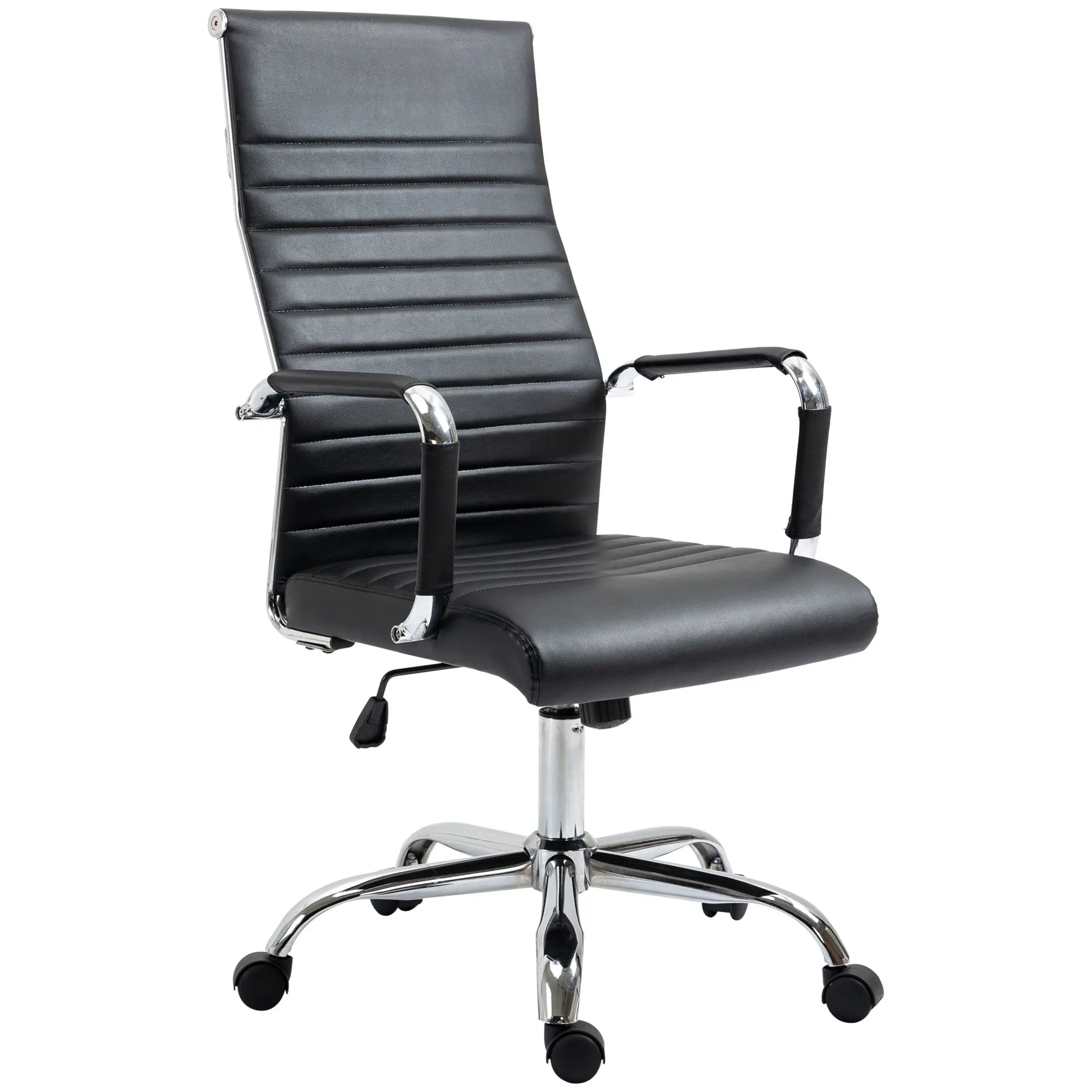 Office Chair Ergonomic Desk Chair with Tilt Function Executive Chair Height Adjustable Swivel Chair Padded Faux Leather Foam Black 54 x 62 x 104-114 cm