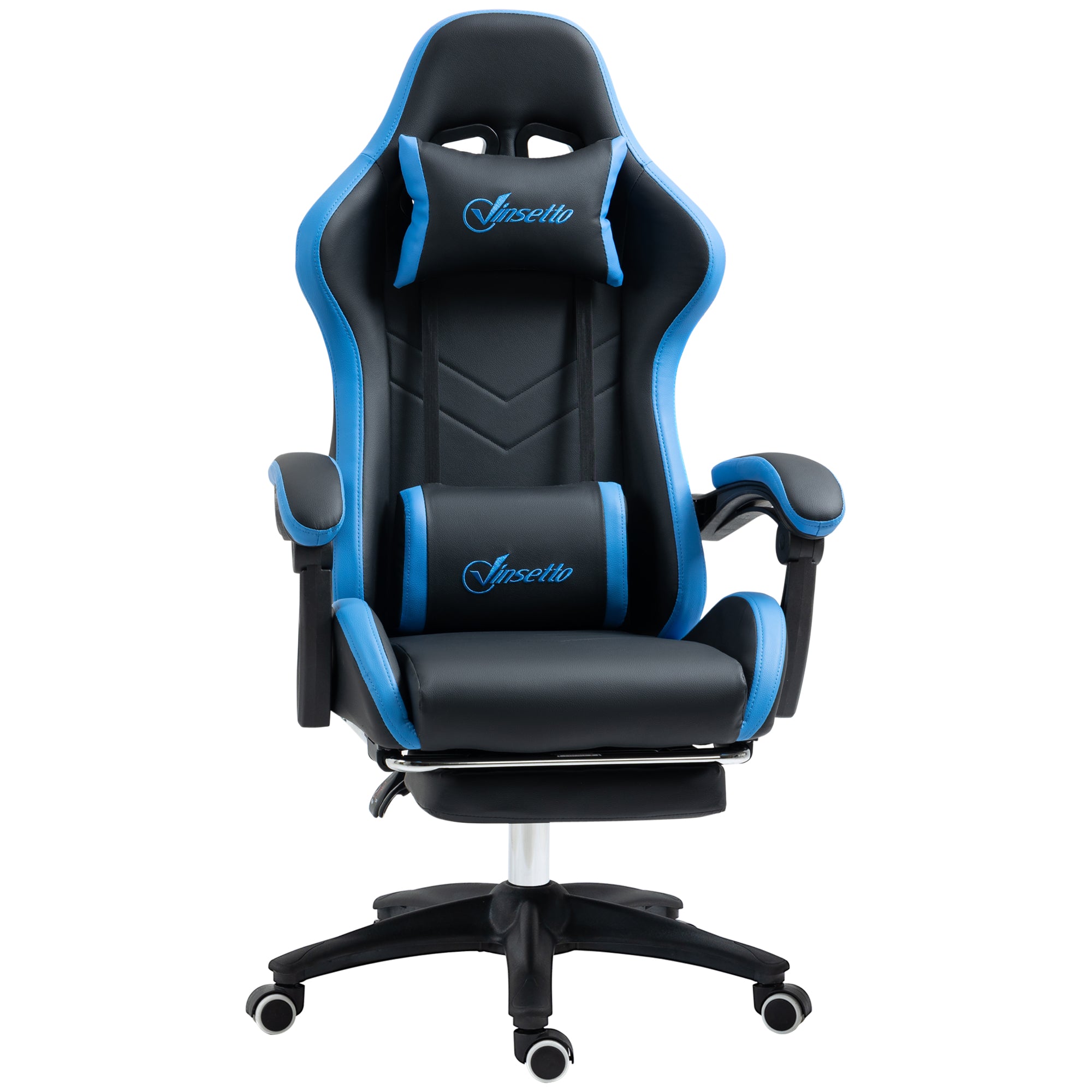 Gaming Stuhl ergonomisch mit Fußstütze 135° verstellbar Bürostuhl Schreibtischstuhl Computerstuhl mit Lendenstütze Kopfstütze Kunstleder Schwarz Blau Vinsetto