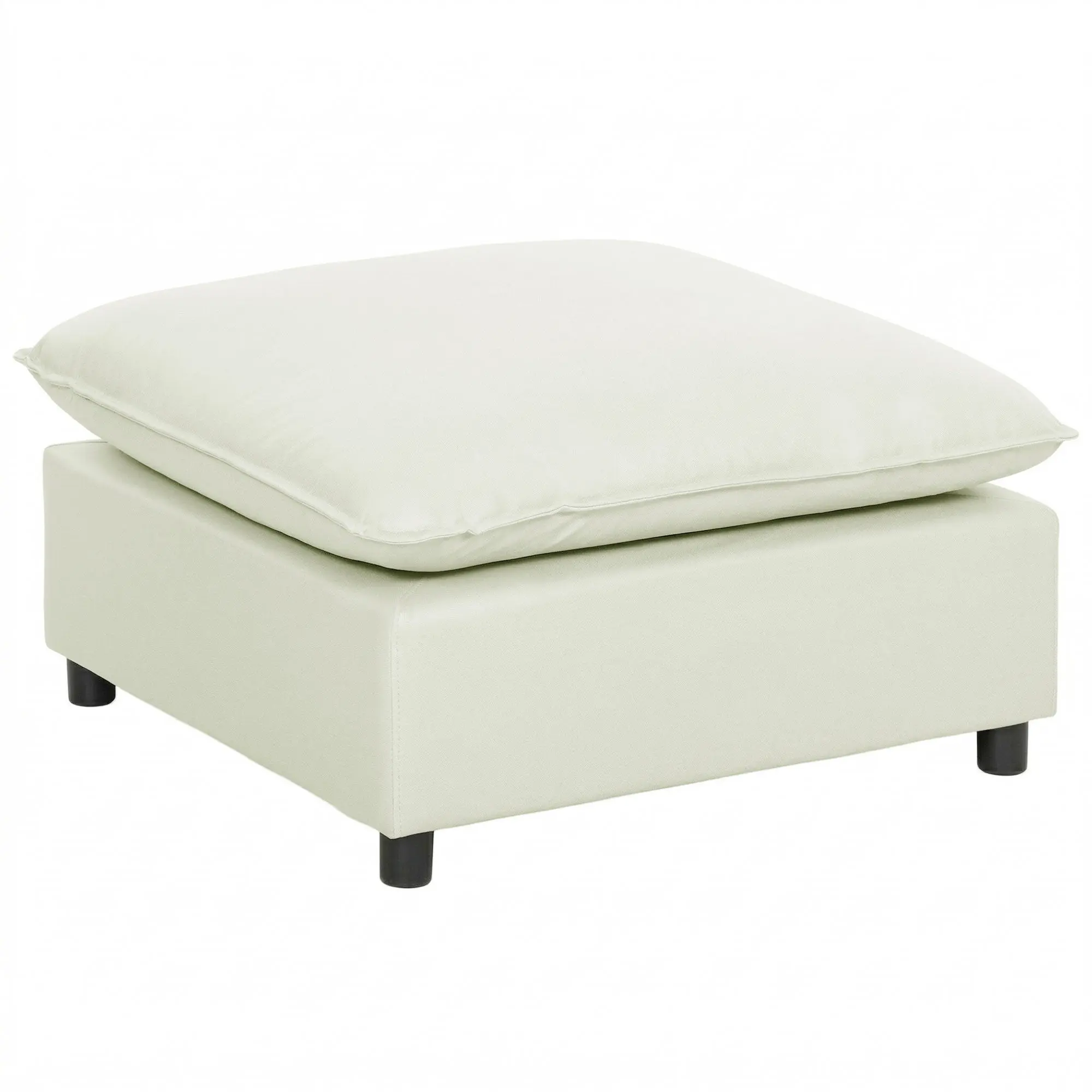 Modular Footstool with Soft Cushion — Square Linen-Effect Ottoman Pouf for Bedroom & Living Room, Cream White