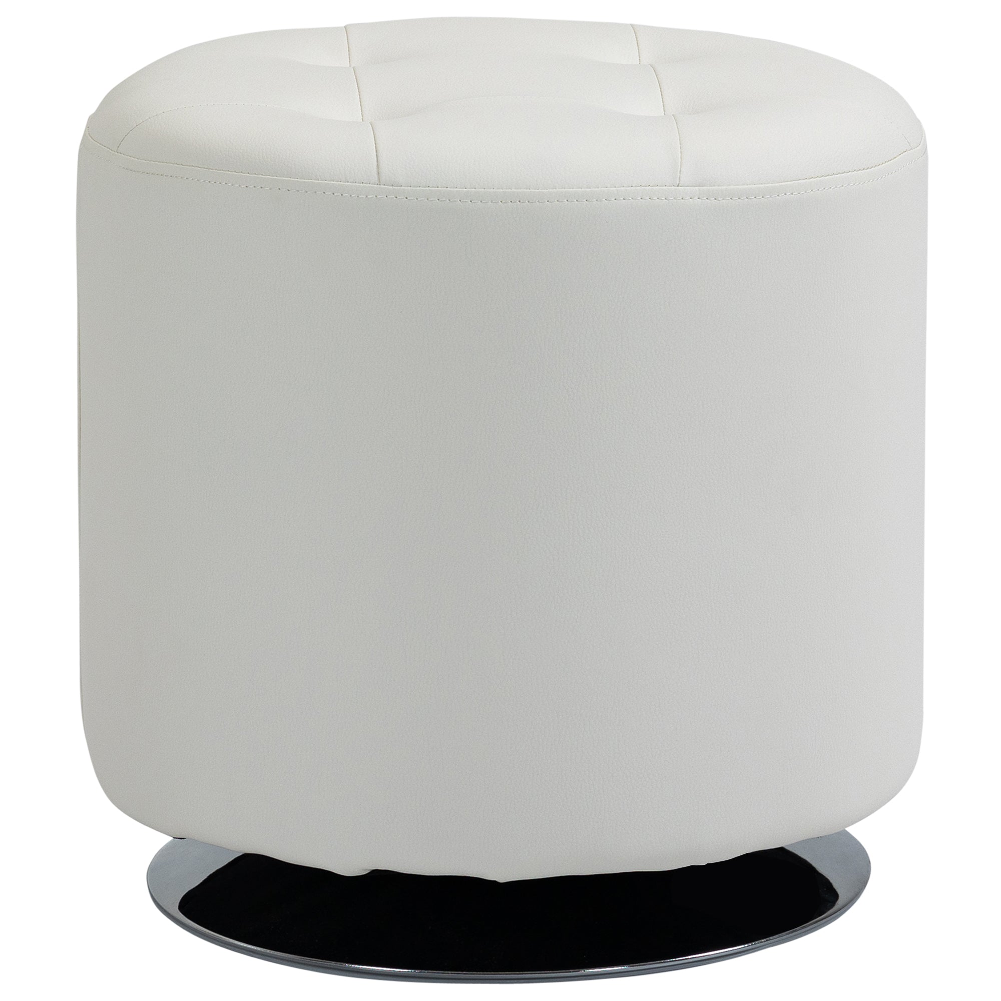 HOMCOM 360° drehbarer runder Hocker – PU-Polster mit verchromtem Stahlfuß, Ø 45,5 x H 44,5 cm, Weiß