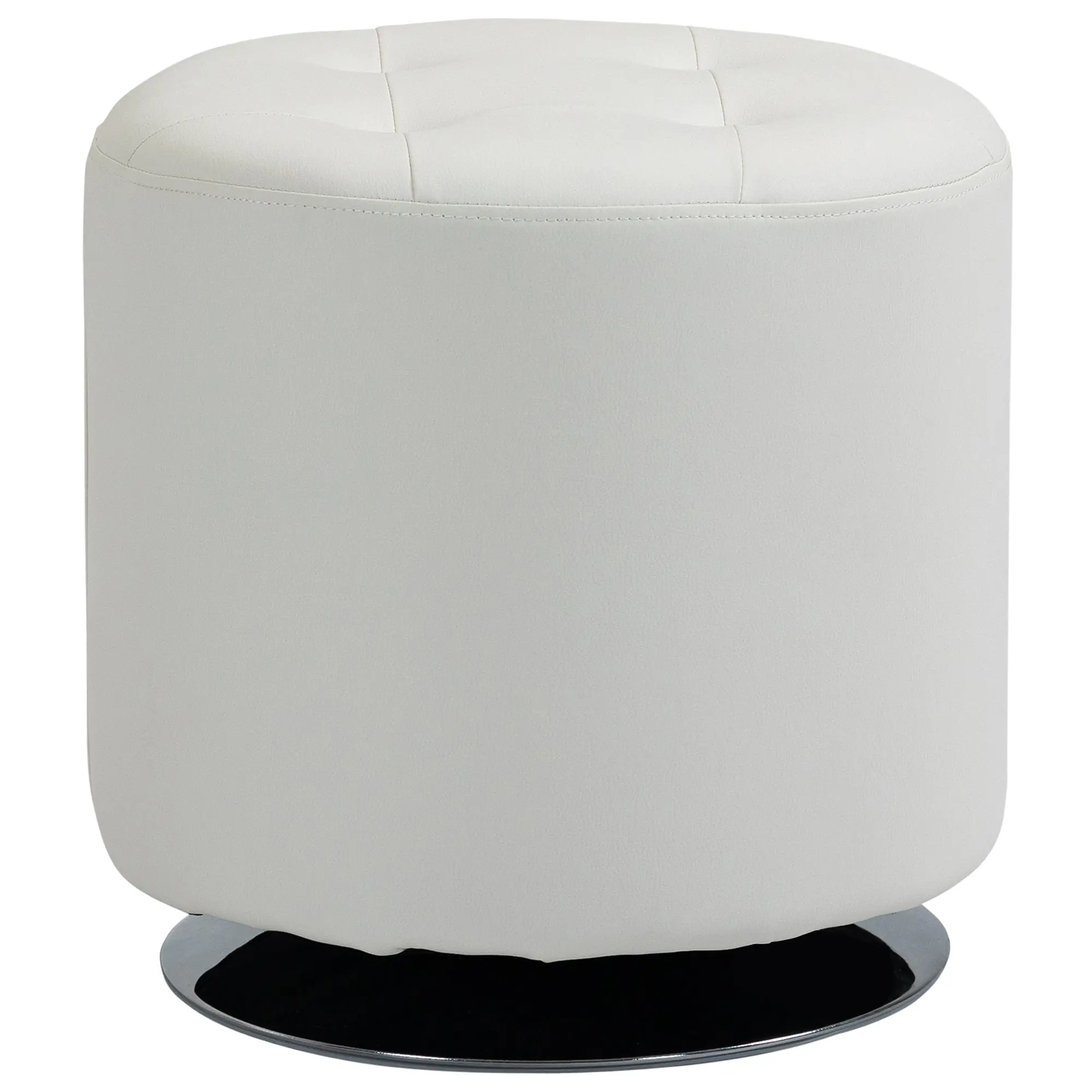 360° Swivel Round Ottoman — PU-Padded Seat with Chrome Steel Base, ? 17.9 x H 17.5 in (45.5 x 44.5 cm), White