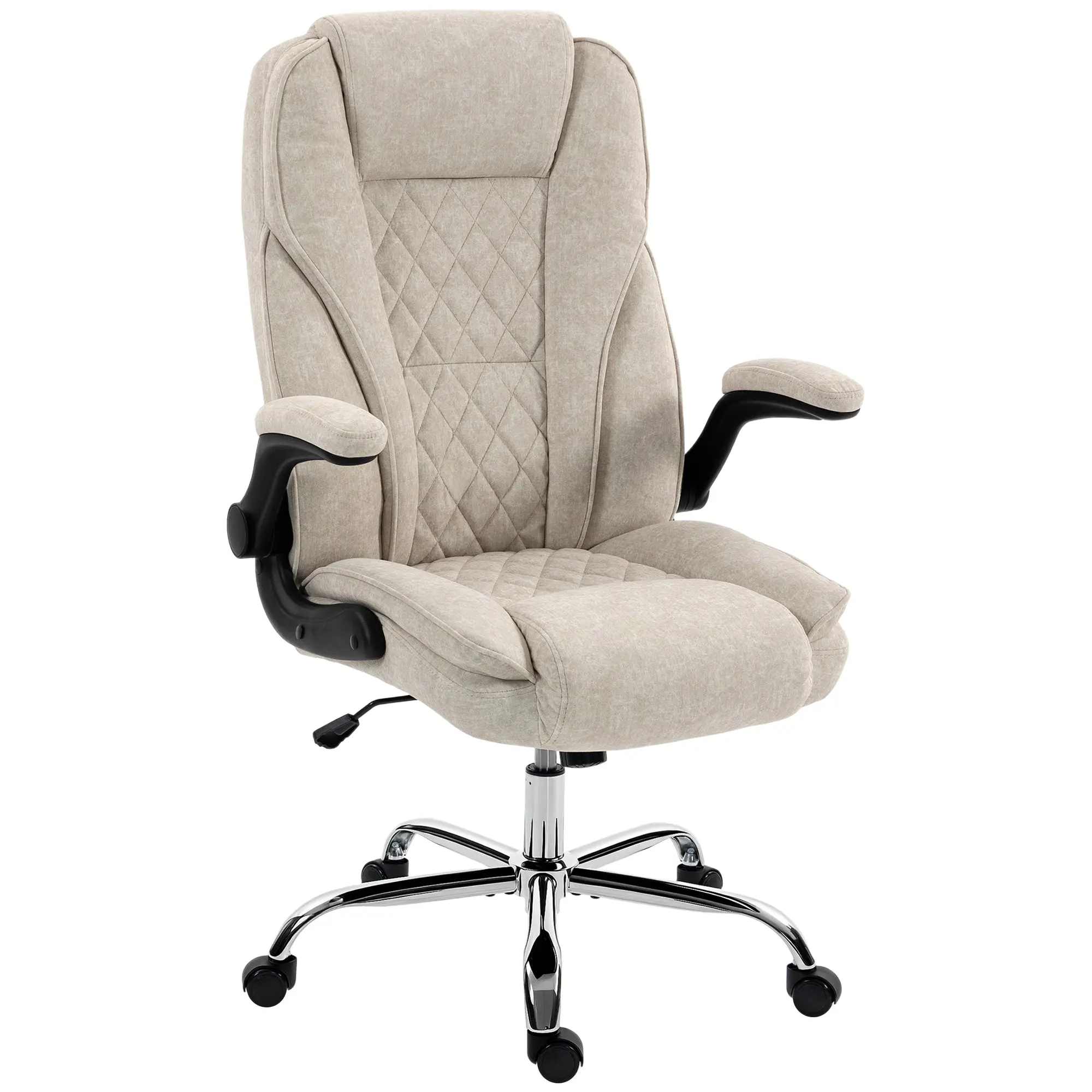 Ergonomic Office Chair — Wide Padded Seat, Adjustable Height, Flip-Up Armrests, High Back, 360° Swivel, Velvet Fabric, 265 lb Capacity, Beige