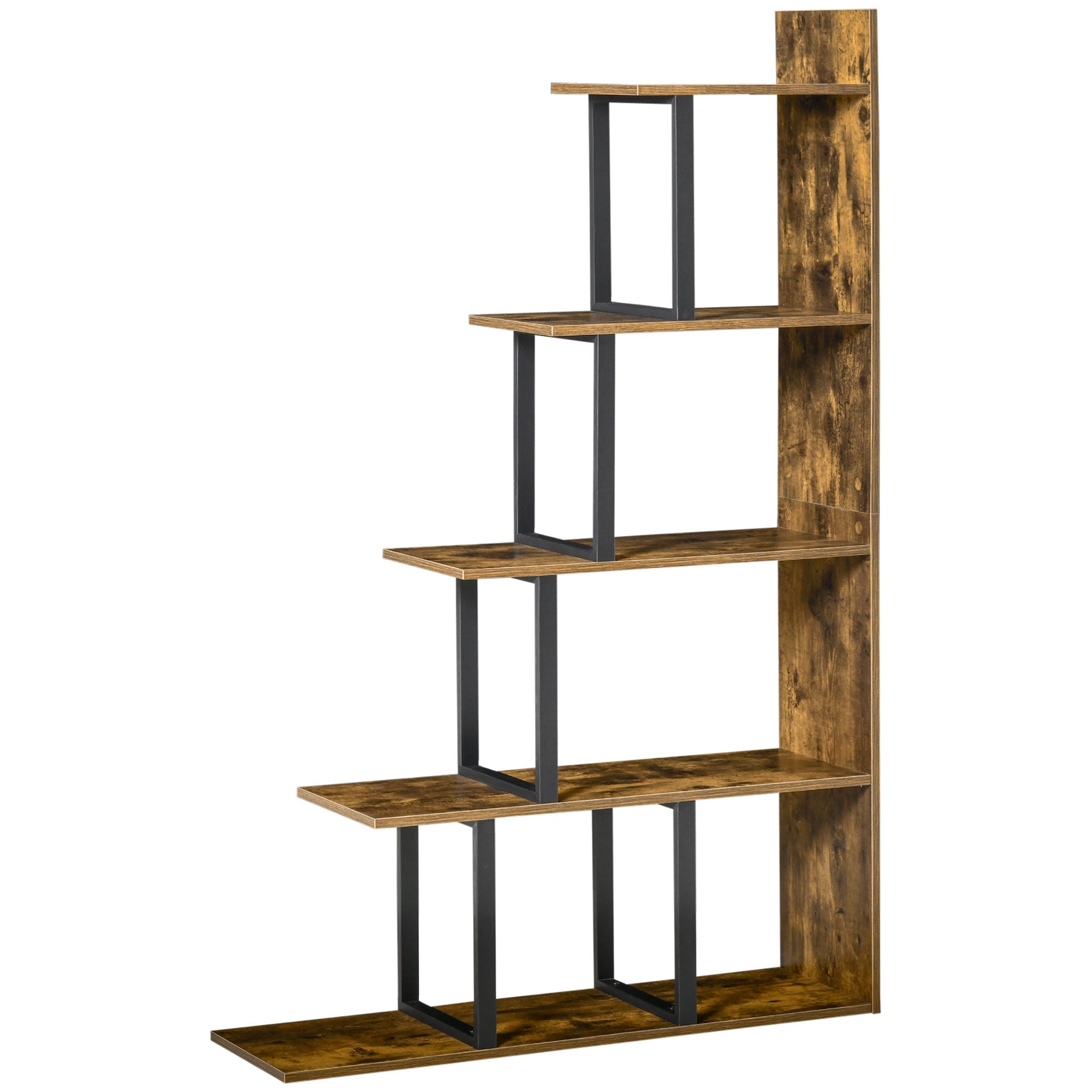 HOMCOM Ipari Stílusú Lépcső Polcos Könyvespolc 5 Polc 102 x 30 x 160 cm Rusztikus Barna