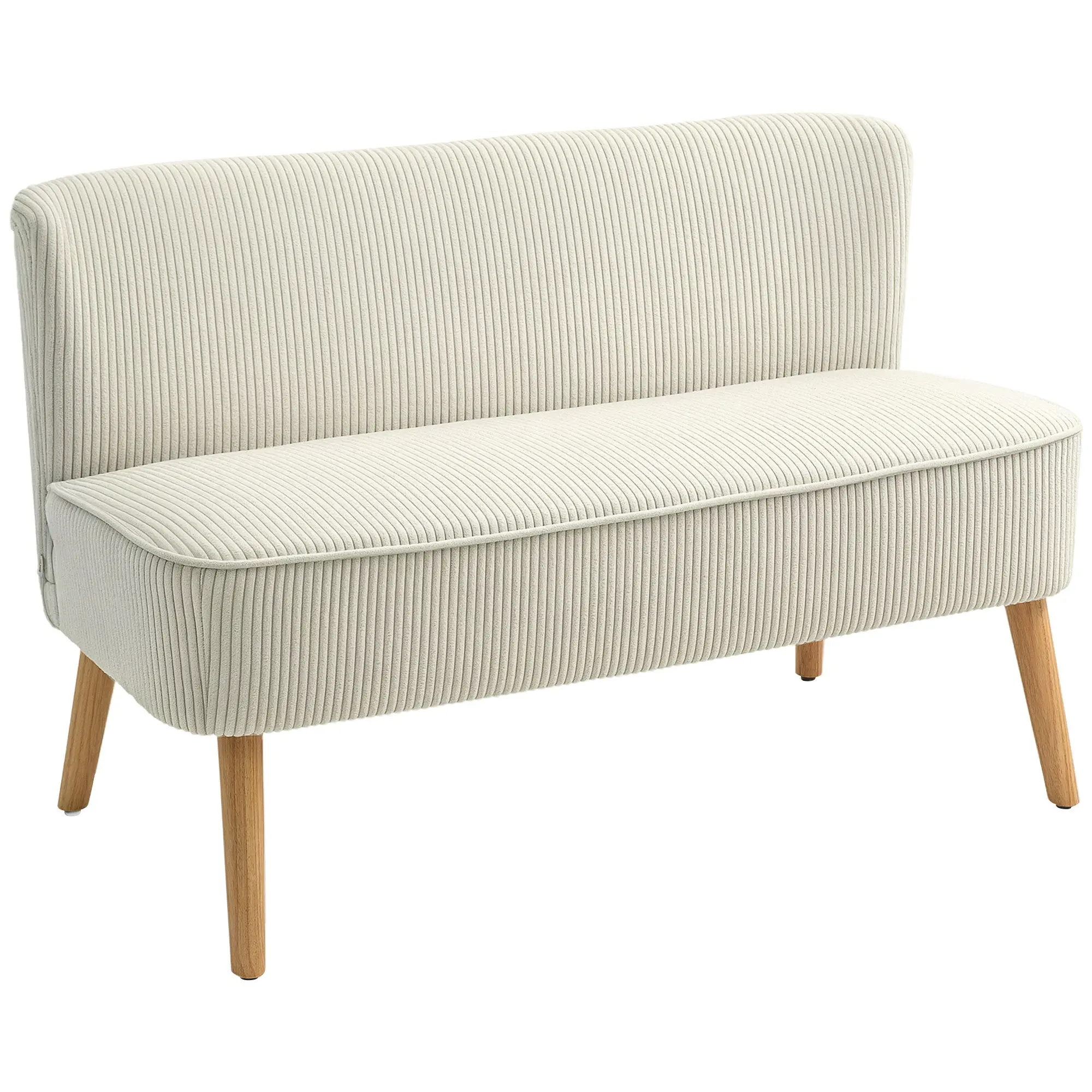 2 Seater Sofa Loveseat Modern Armless Couch Upholstered Corduroy Fabric Small Sofa Bench Compact Lounge Sofa with Wooden Legs for Living Room Bedroom Cream