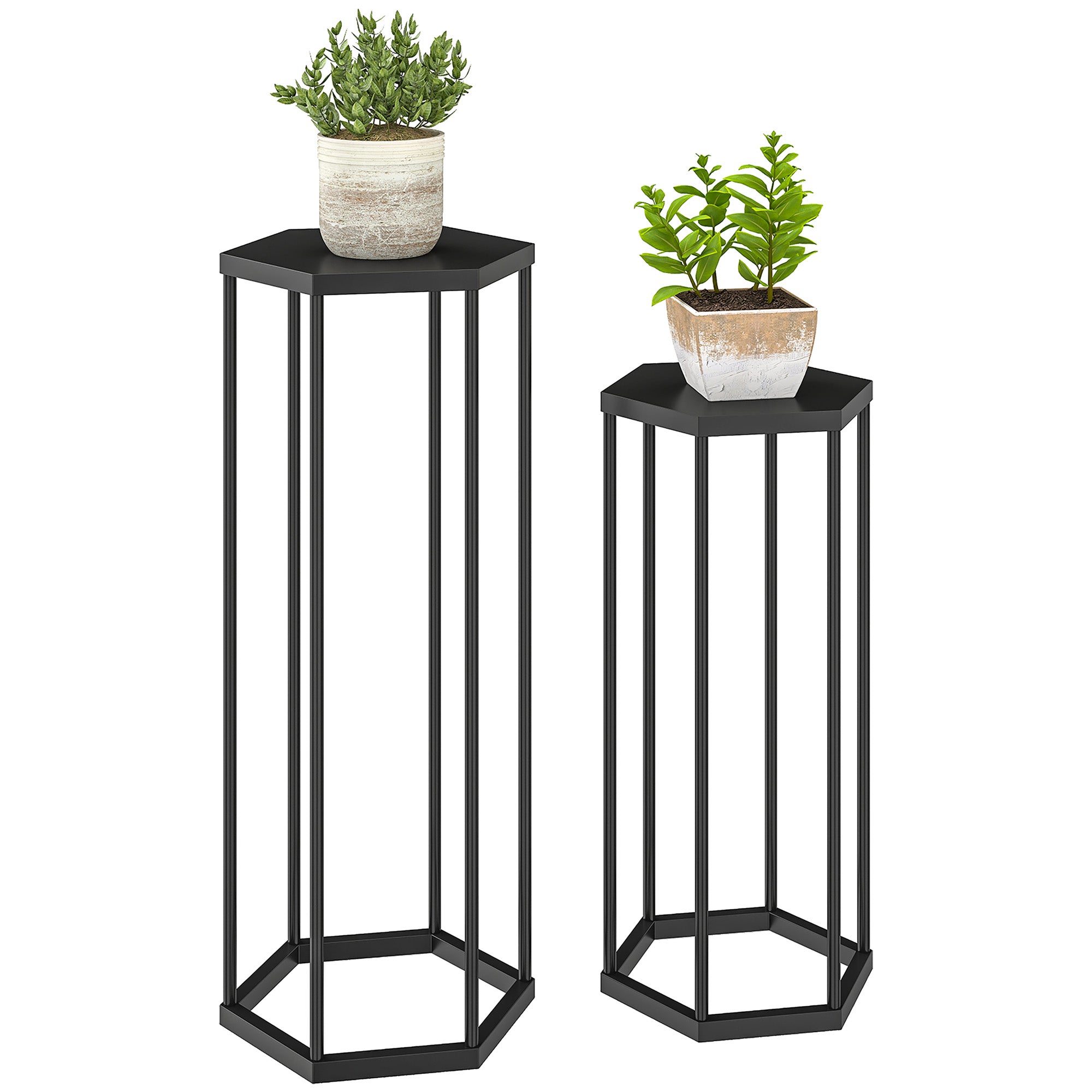 Outsunny 2-pak sekskantede metal planteopsatser, 75/60 cm — Indendørs & udendørs, sort