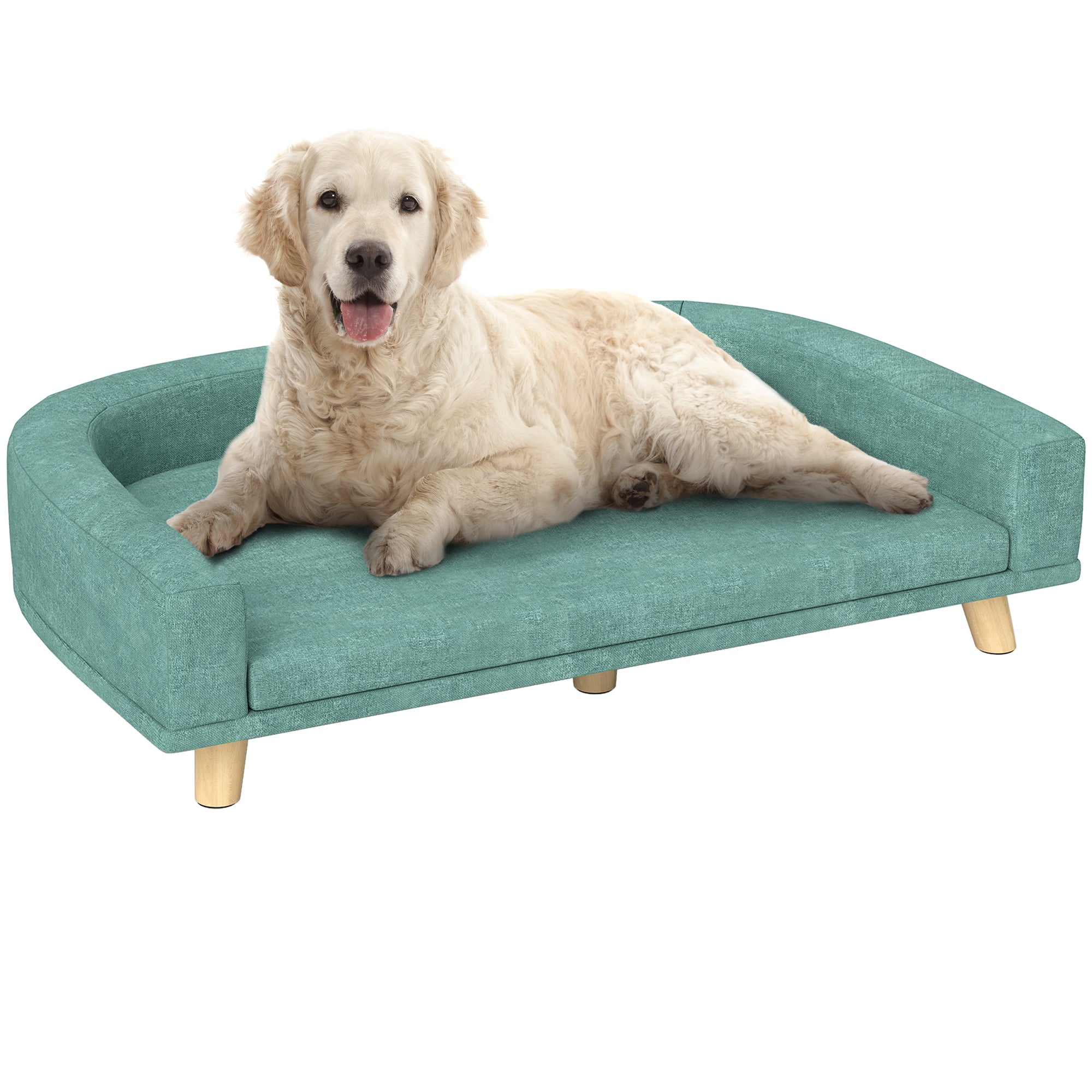 PawHut Kutya Kanapé, Pet Sofa Macska Kanapé Párnával, Nagy Kutyák számára Méreti 98 x 67 x 25 cm, Zöld