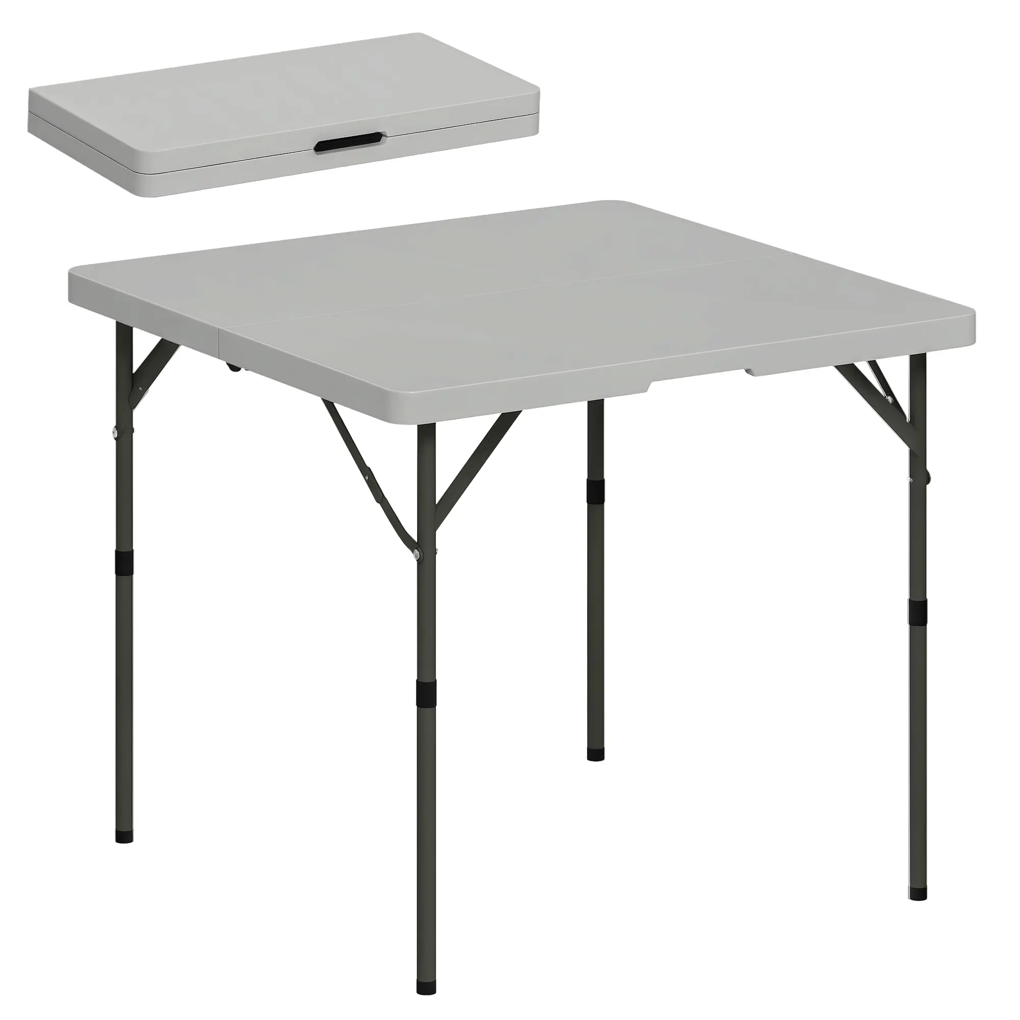 Folding Camping Table — 2 Adjustable Heights, HDPE Top & Metal Frame, 34 x 34 x 29 in, White