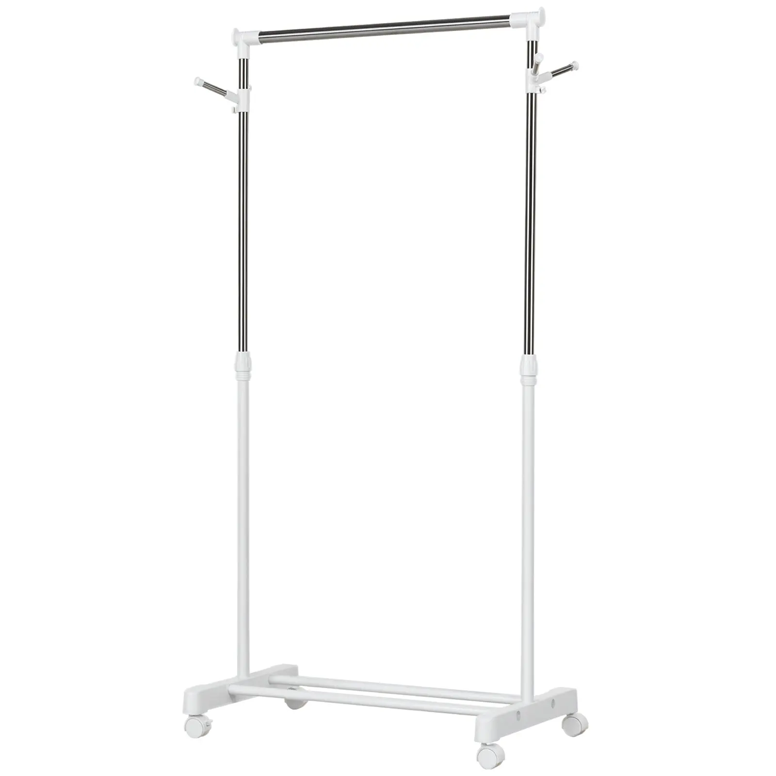 Standard Garment Rack with Adjustable Height Bar and Bottom Shelf on Wheels Stainless Steel Pipe 68.5x42x87-145 cm White Silver