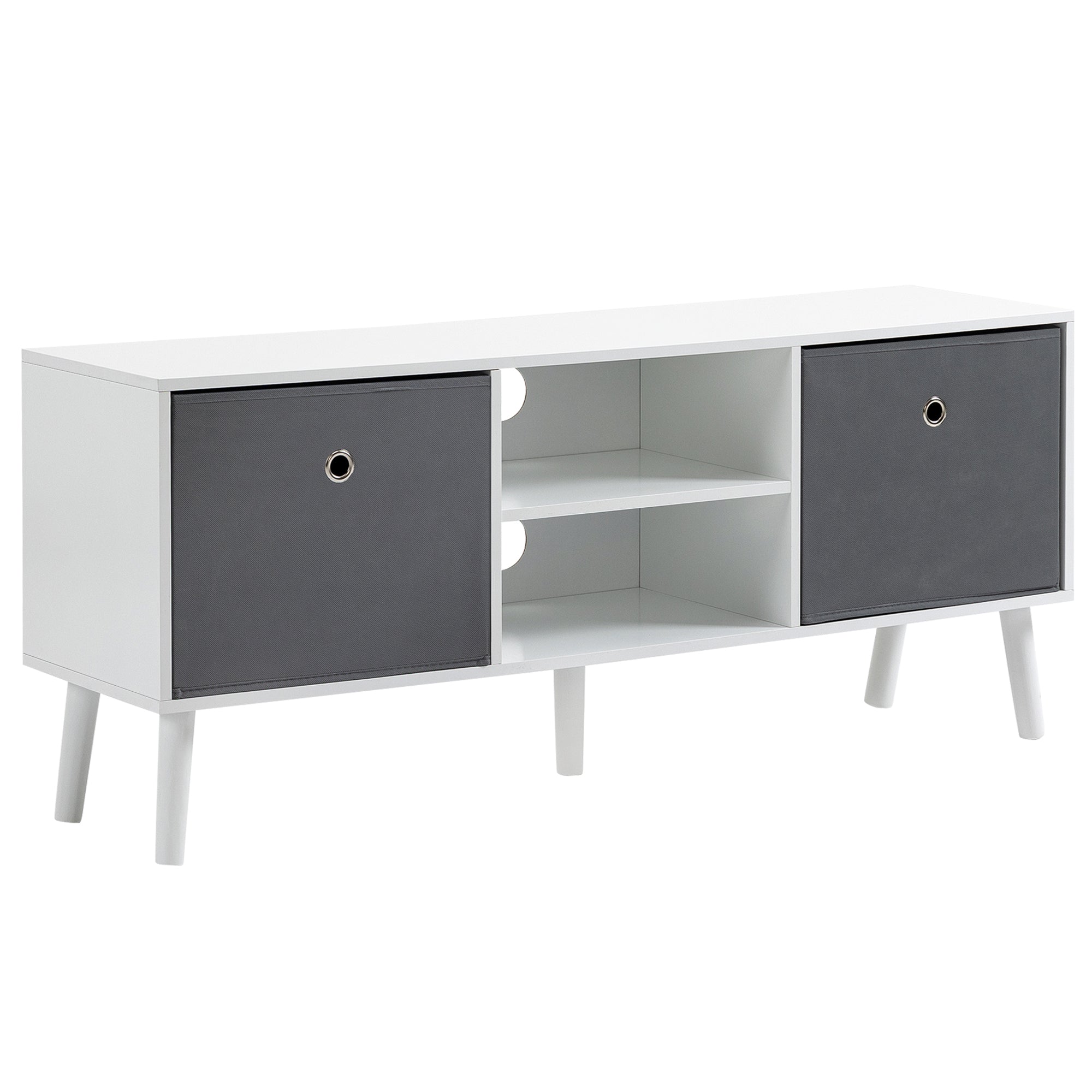 HOMCOM TV Alus kuni 50-tollistele teleritele - Moodne TV Alus 2 Kangast Sahtliga ja 2 Avatud Riiuliga 110x29x46.5 cm Valge ja Hall