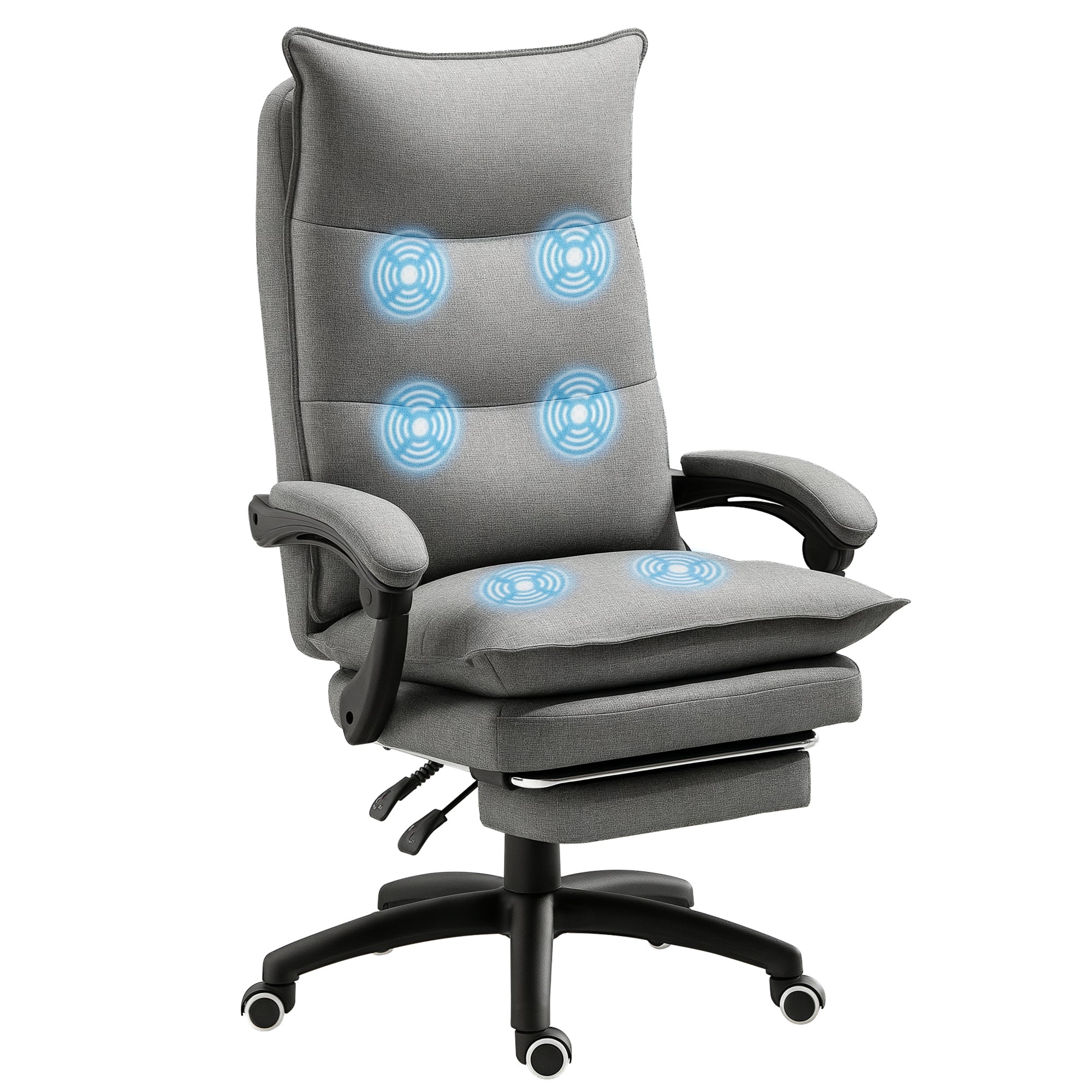Office Chair with Massage Function, Executive Chair with Massage Function, Gaming Chair, Height Adjustable, Ergonomic Swivel Chair, Massage Chair, Nylon, Gray, 70 x 62 x 120-130 cm
