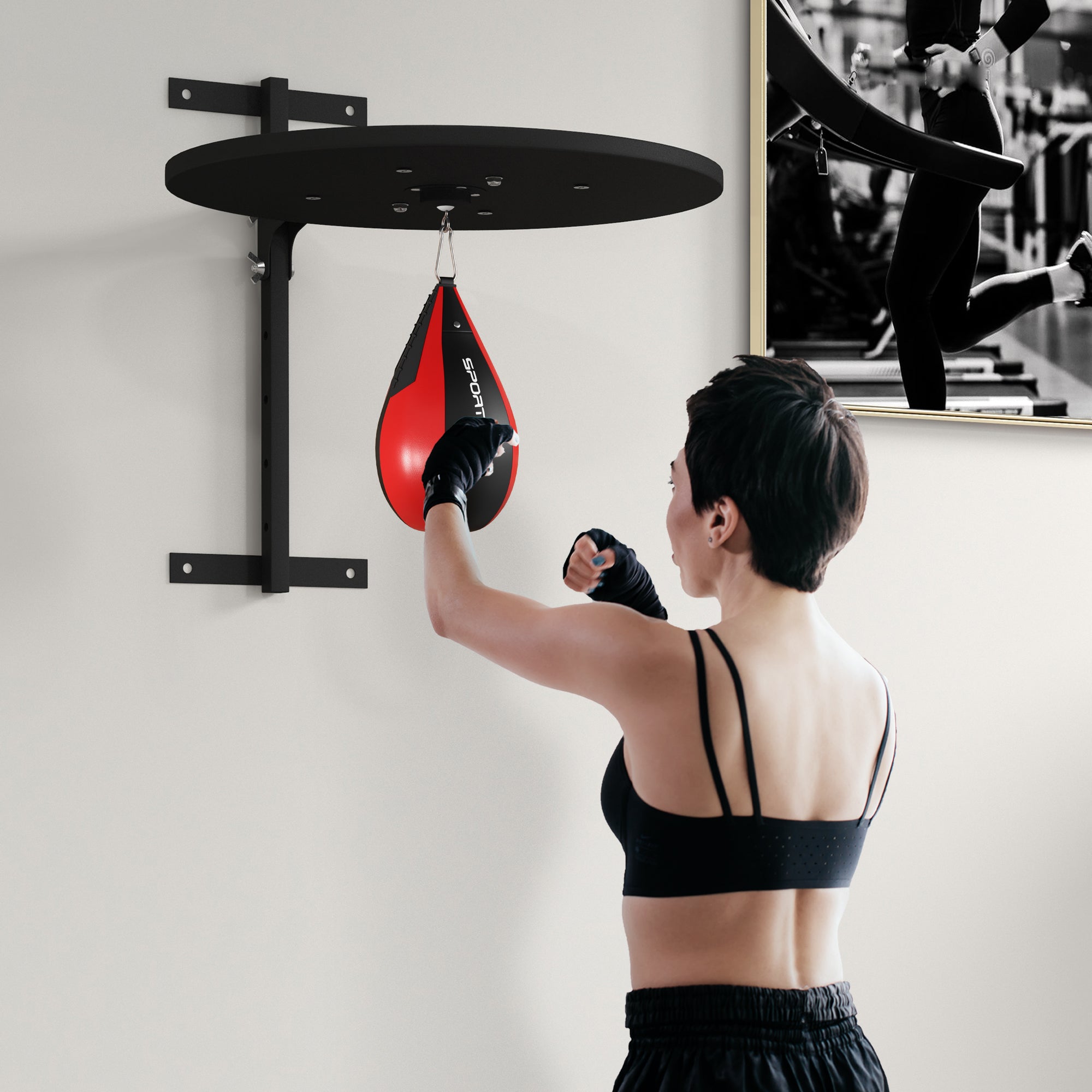 SPORTNOW Seinale Paigaldatav Boxing Platvorm Kiiruskotiga, Reguleeritav Kõrgus 360° Pööratav Must ja Punane