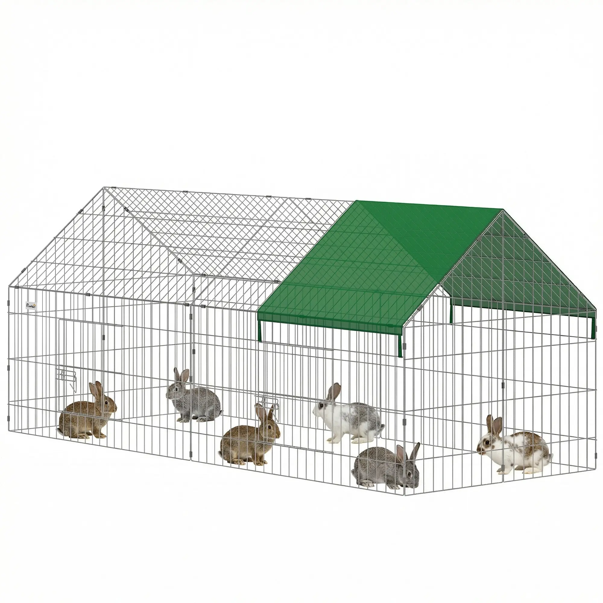 Outdoor/Indoor Rabbit & Chicken Run with Shade Cover and Metal Mesh, 71 x 29.5 x 29.5 in (180 x 75 x 75 cm), Green