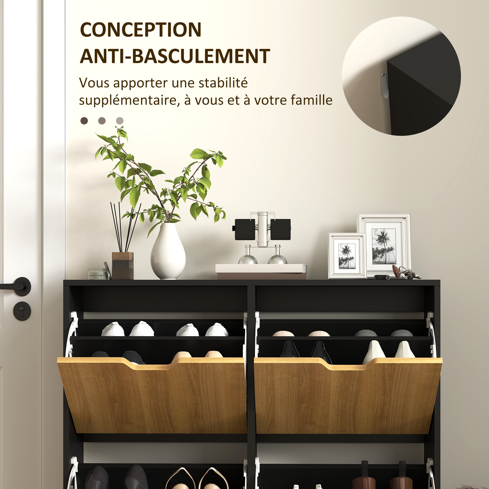 HOMCOM Schongestell mat 4 Klappdieren, Schongestell fir 16 Paar, mat justéierbarer Regal, Hëllefsgléck, Schongestuer, Grouss Kapazitéit fir Flur, Entrée, 95 x 26 x 95 cm, Schwaarz