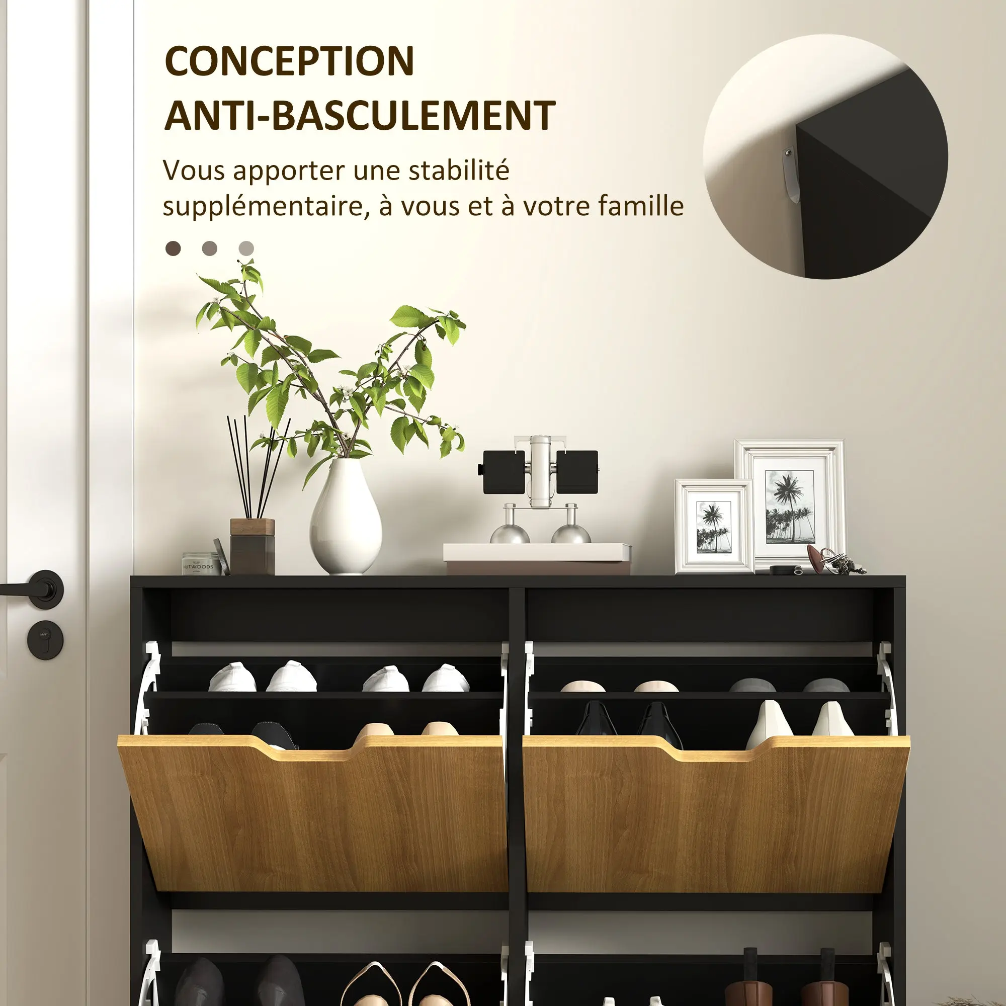 Shoe Cabinet with 4 Folding Doors, Shoe Storage Cabinet for 16 Pairs, with Adjustable Shelf, Wooden Legs, Shoe Organizer, Large Capacity for Hallway, Entryway, 95 x 26 x 95 cm, Black