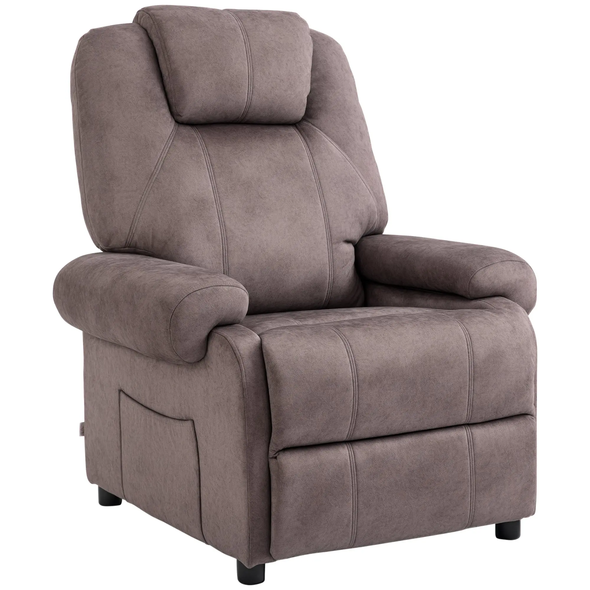 Manual Reclining Relax Armchair in Fabric, Reclining Armchair with Removable Footrest and Side Pocket, Brown