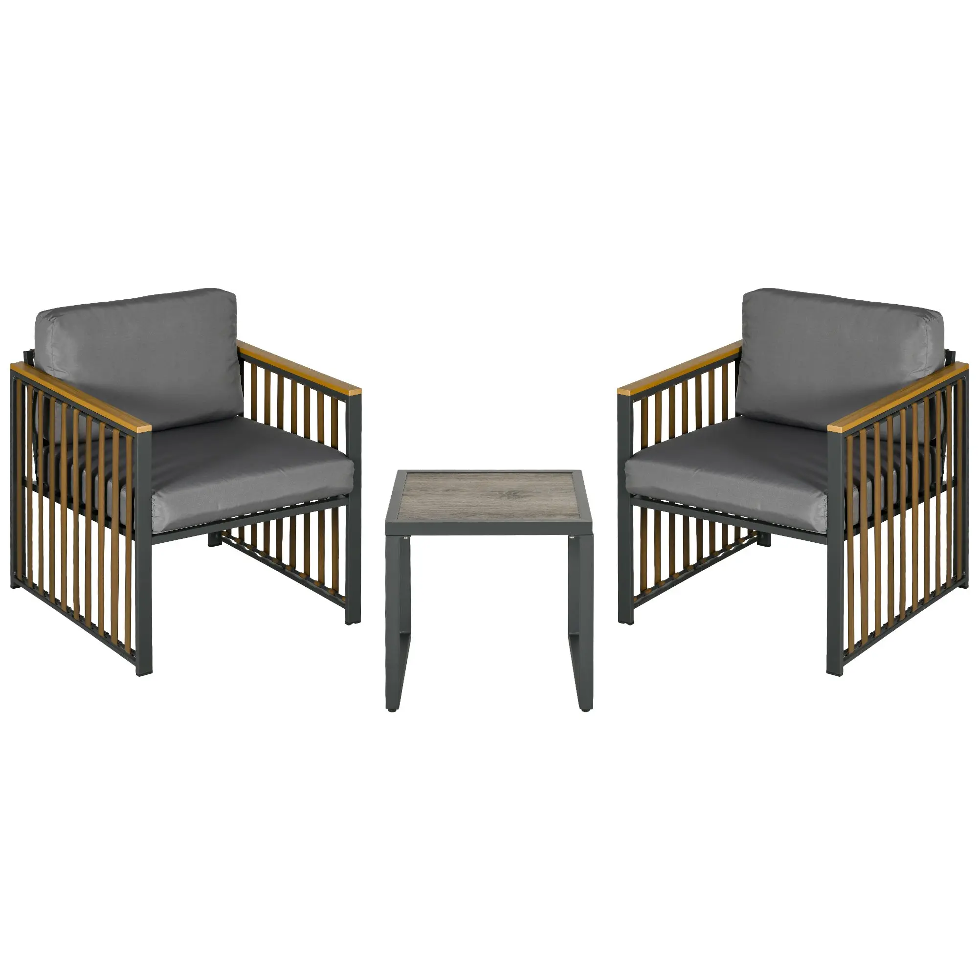 Garden Furniture Set 3 pcs, Bistro Set incl. Coffee Table, 2 Chairs, Garden Seating Group with Cushions, Patio Furniture Balcony Set for Terrace, Gray