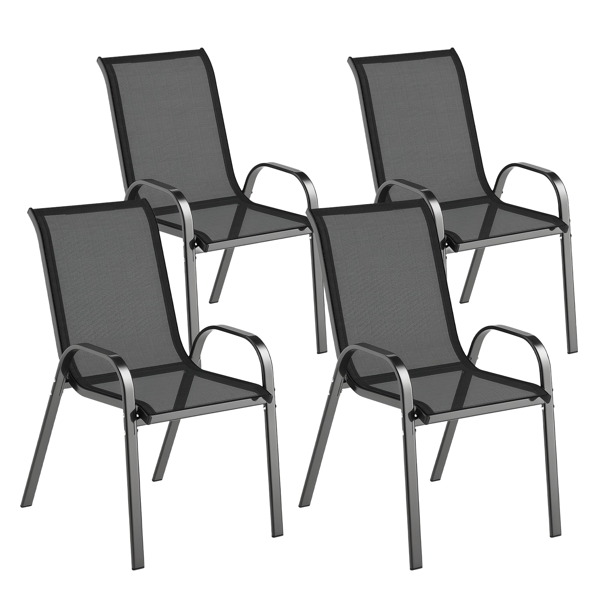 Outsunny Set mit 4 stapelbaren Gartenstühlen für Terrasse - Gartenstühle mit atmungsaktivem Stoff, Stahlrahmen, Armlehnen und hohem Rückenlehne 54x71x93 cm Schwarz